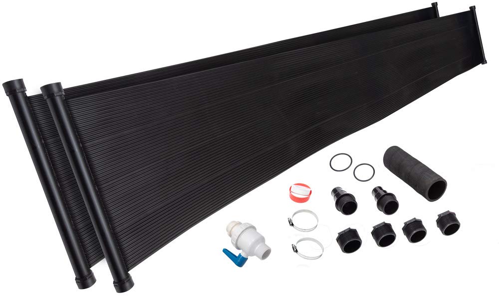 SunQuest Solar Swimming Pool Heater Panels - 2 Pack with Max-Flow Design for Above Ground Pools (2' x 20') - Includes Couplers & Integrated Diverter Valve | Efficient Solar Heating Solution for Backyard Pools, Extends Swimming Season | Perfect for Residential and Vacation Home Pools