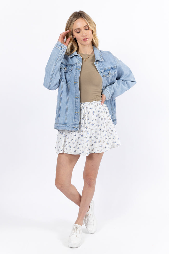 Elegant Ivory and Blue Floral Print Gauze Skort for Women - Summer Garden Party Outfit, Beach Cover-Up & Casual Wear