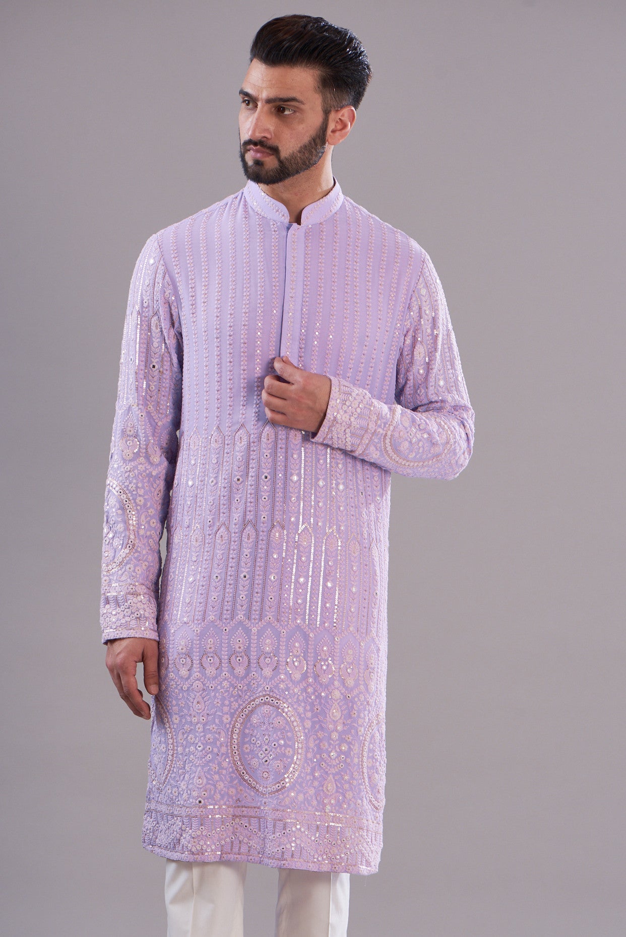 Lavender Embroidered Kurta for Women - Elegant Handcrafted Floral Design Cotton Tunic - Perfect for Festivals, Weddings & Casual Wear