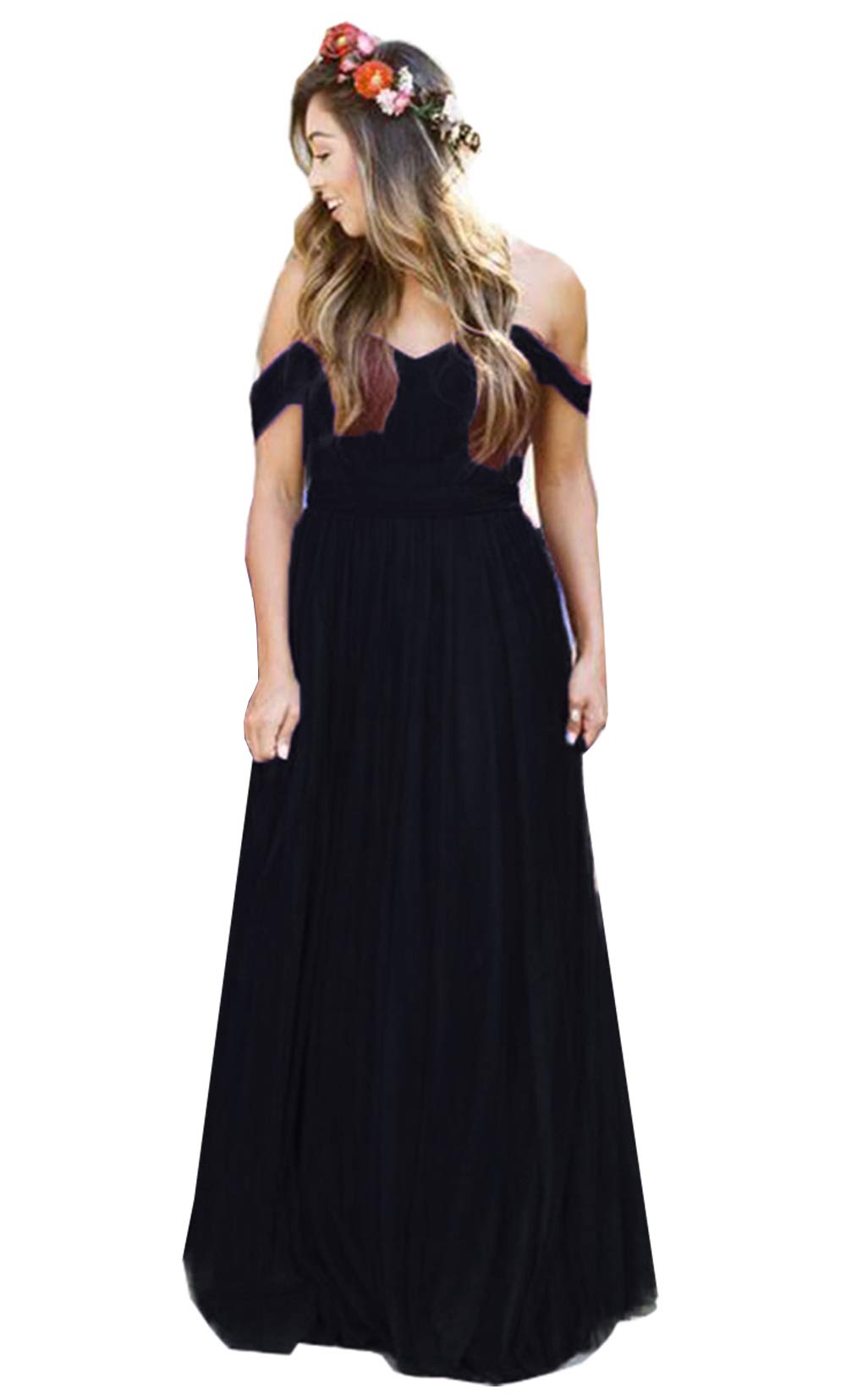 Elegant Off The Shoulder Tulle Bridesmaid Dress for Women - Long Formal Wedding Party Gown 2022 - Perfect for Evening Galas, Proms & Special Occasions
