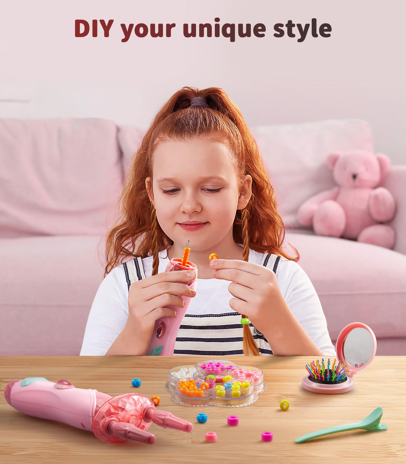 Geyiie Hair Twist Styling Kit for Girls - DIY Hair Beads Maker with Halloween Nail Stickers | Pretend Play Dress Up Toys & Party Favors for Kids Age 5-12 | Perfect for Birthday Gifts, Halloween Costumes & Creative Playtime