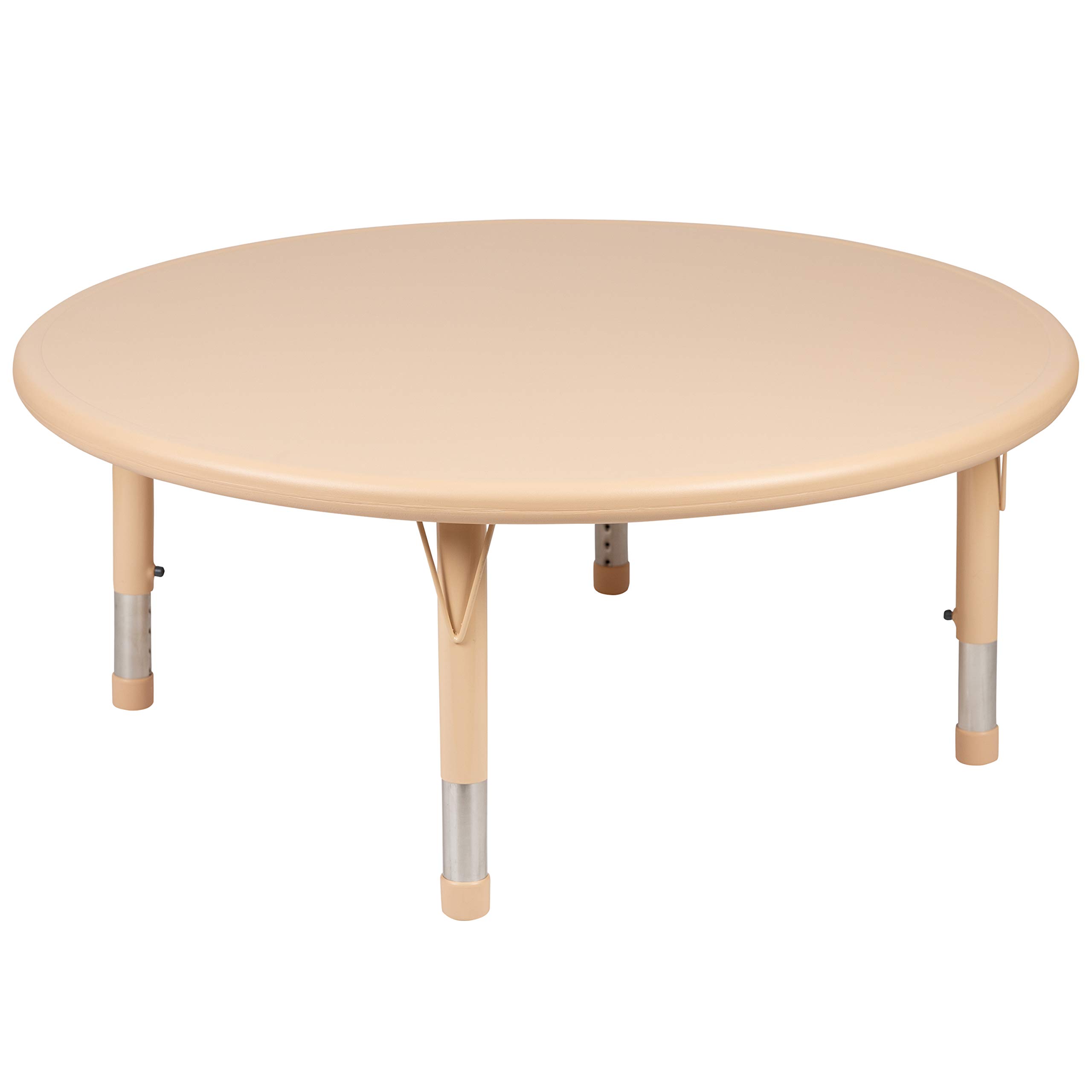 EMMA + OLIVER 45 Inch Round Adjustable Height Kids Activity Table Set with 2 Chairs - Natural Plastic Toddler Play Table for Arts, Crafts & Learning Activities