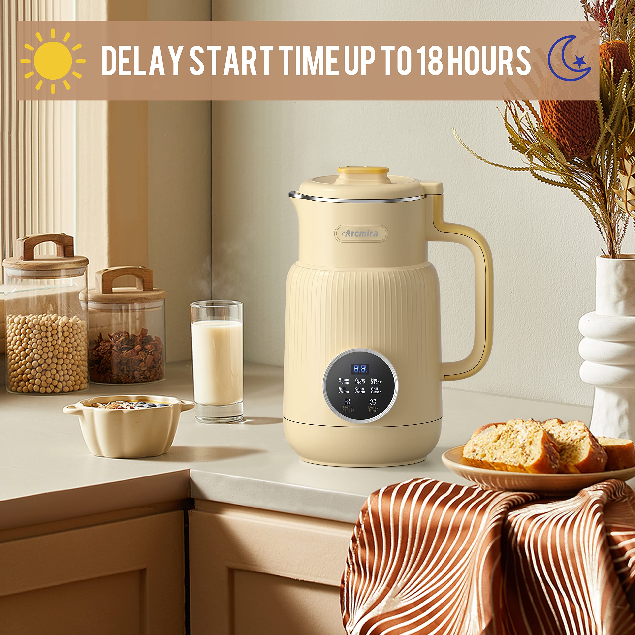 Nut Milk Maker Machine - 20 oz (600ml) for Homemade Almond, Oat, Soy & Coconut Milk | Non-Dairy Beverage Blender with Delay Start, Keep Warm & Self-Cleaning | Perfect for Vegan, Keto & Healthy Lifestyles