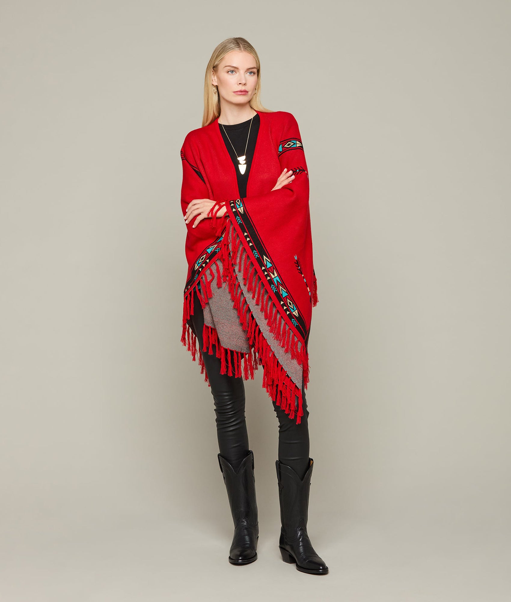 Warm Alpaca Fleece Cape - Soft & Cozy Red/Turquoise Winter Shawl for Women | Perfect for Outdoor Adventures, Travel & Casual Wear