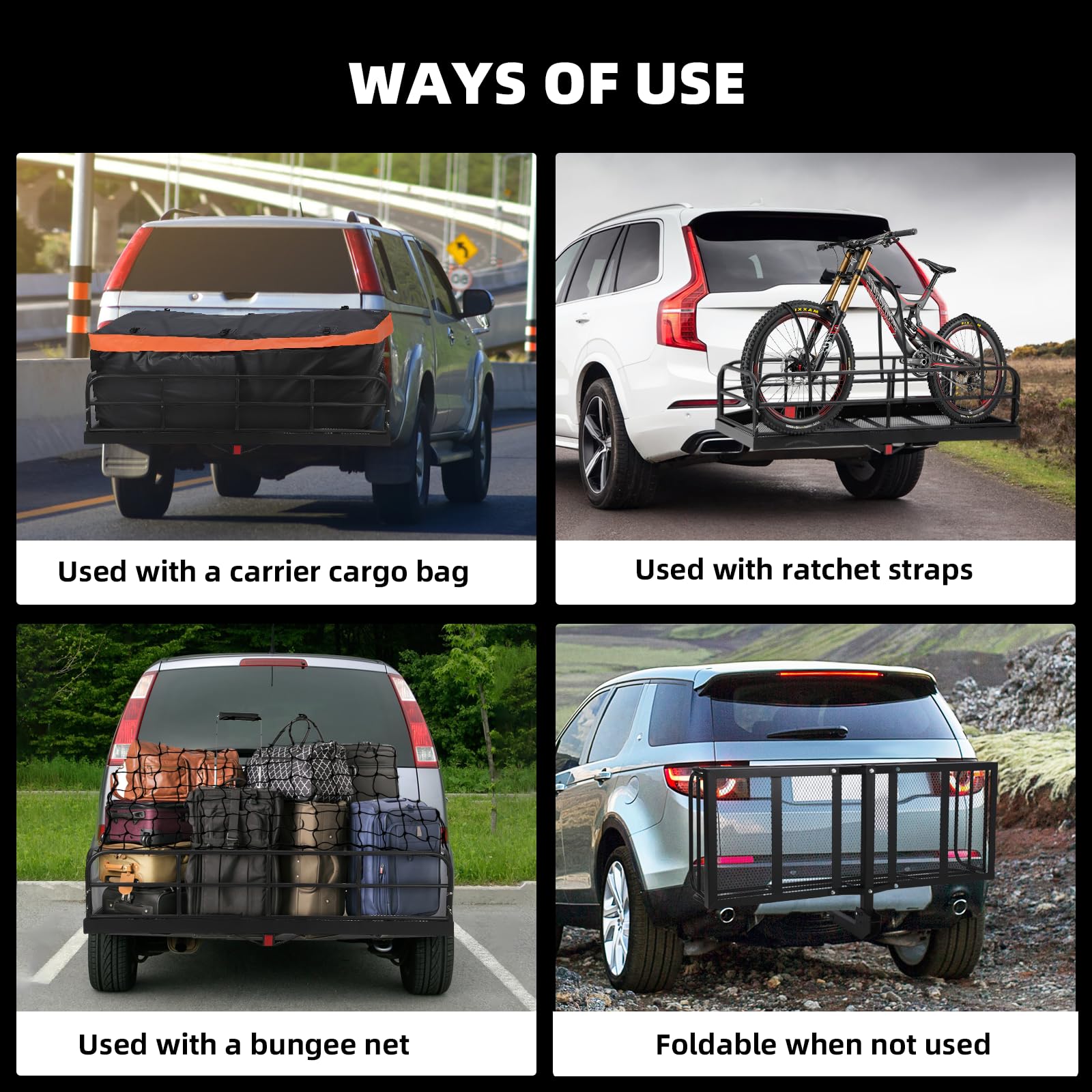 Heavy Duty 500 Lbs Foldable Trailer Hitch Cargo Carrier - 60