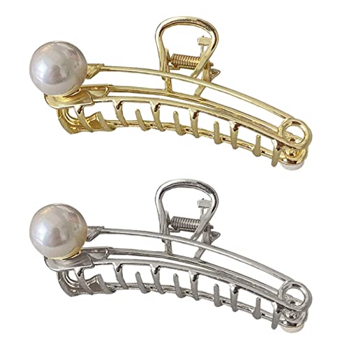 Korean Fashion Metal Pearl Hair Claws - Large Shark Clip for Women | Hair Styling Accessories for Parties & Daily Use