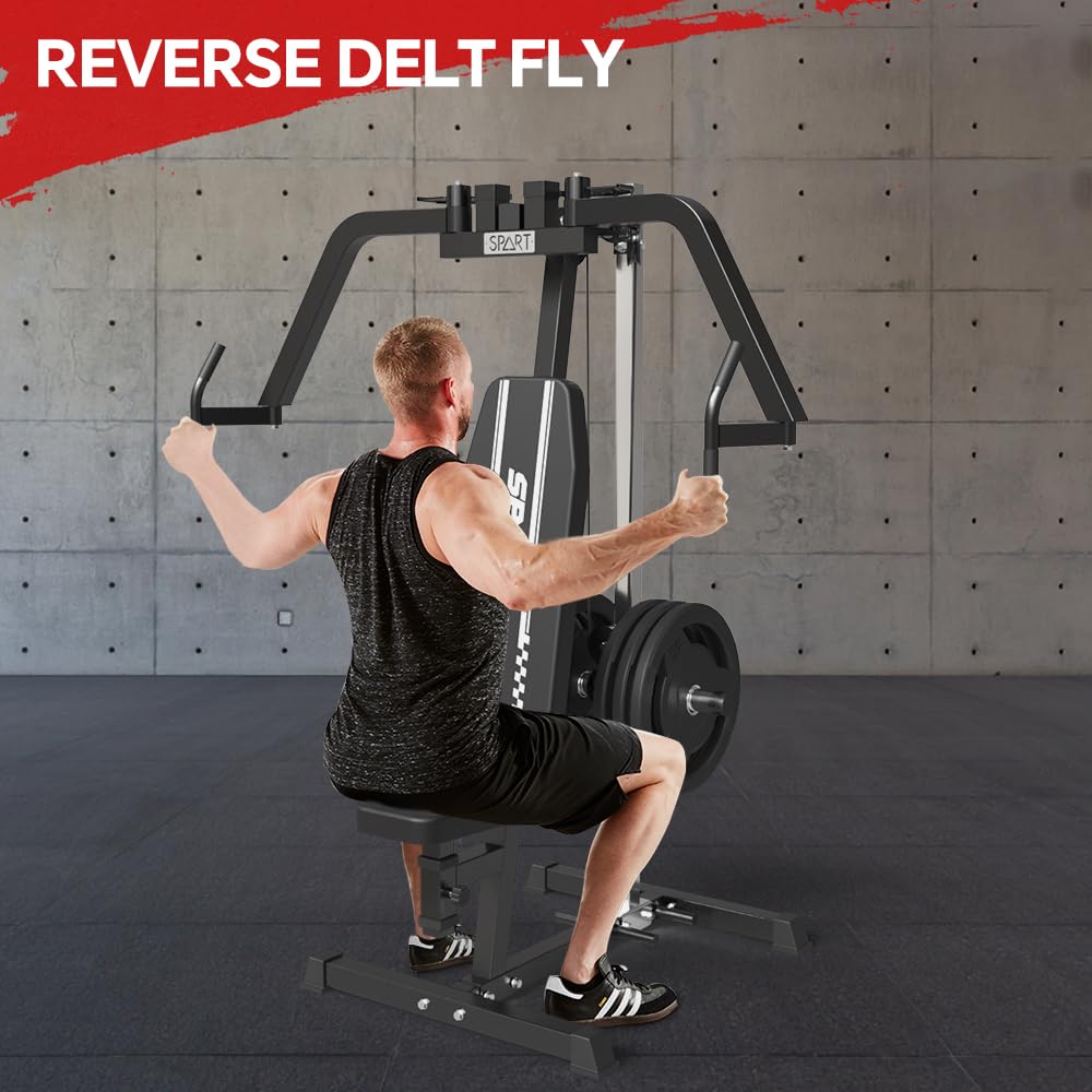 SPART Adjustable Plate Loaded PEC Fly & Reverse Delt Machine - Upper Body Strength Trainer with Band Pegs for Chest, Back, Shoulder Workouts | Home Gym Equipment for Full Upper Body Training