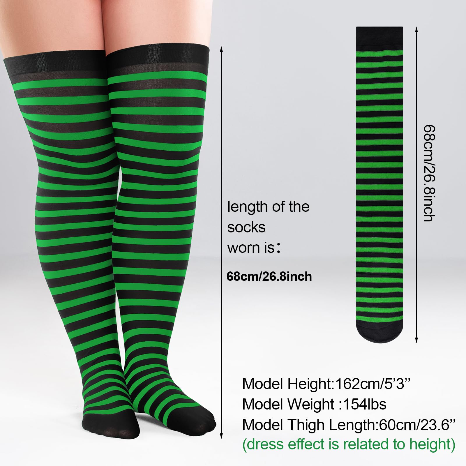 Eurzom Halloween Plus Size Women's Striped Thigh High Socks - Extra Long Over Knee Stockings for Costumes | Party, Cosplay & Holiday Outfits