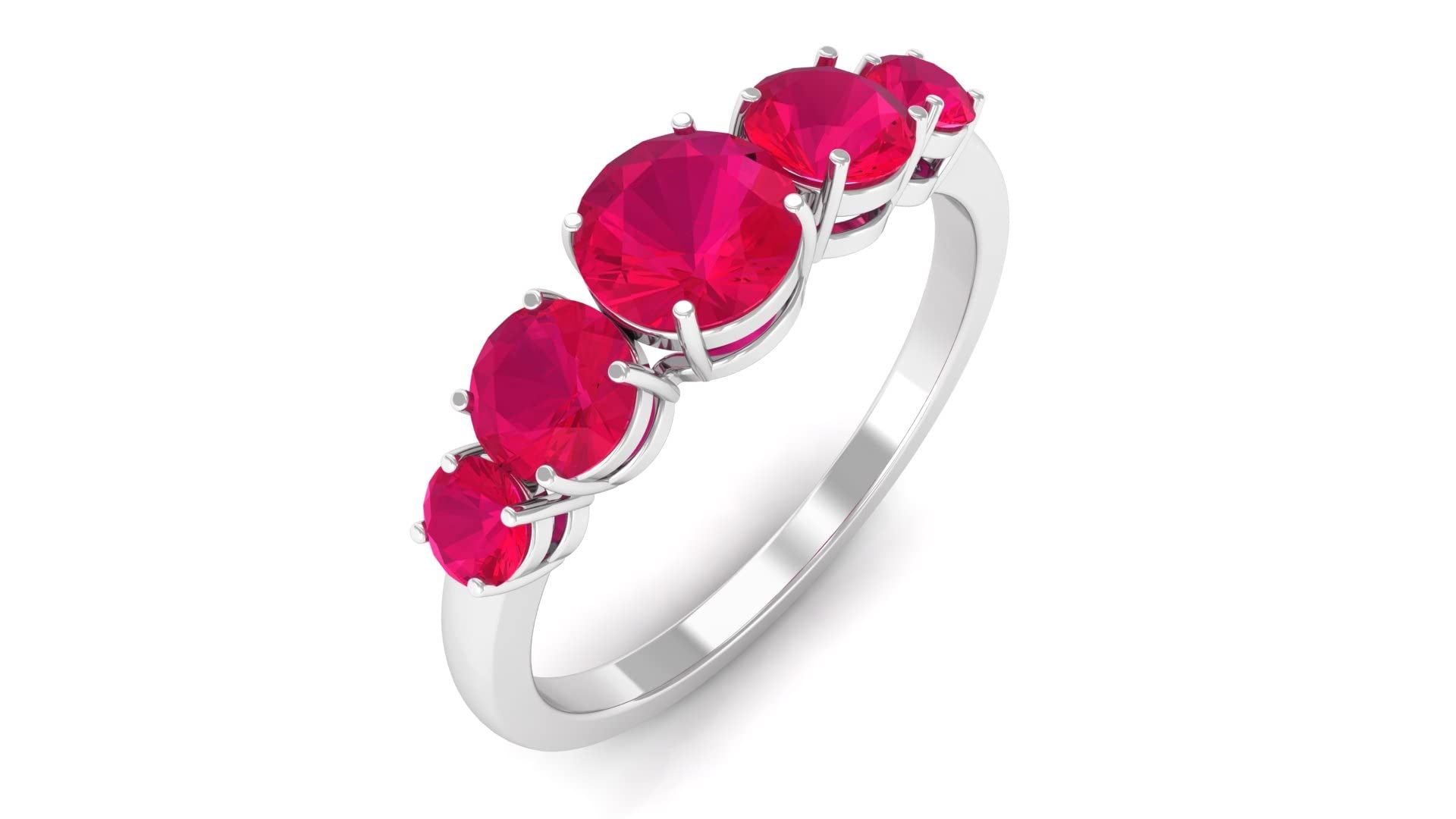 1.50 CT Graduated Ruby Five Stone Ring for Women - 14K Solid Gold Engagement, Wedding, Anniversary Jewelry Gift - Elegant Red Ruby Ring for Everyday Wear & Special Occasions