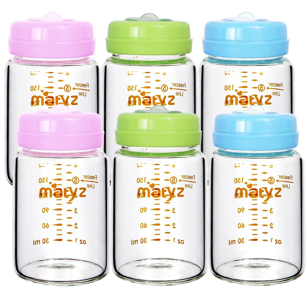6-Pack Borosilicate Glass Breast Milk Storage Bottles (6 oz) - Wide Neck BPA-Free Baby Bottles for Breastmilk Collection & Formula Storage - Compatible with Medela, Avent, Spectra Pumps - Perfect for Pumping, Storing, and Feeding at Home or On-the-Go