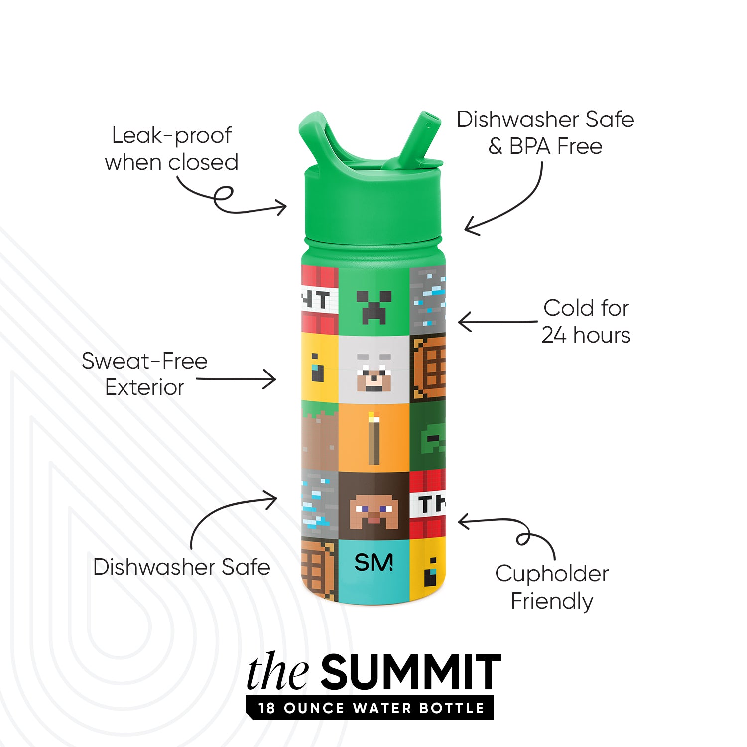 Summit Water Bottle with Straw Lid - Leakproof & Insulated Stainless Steel Bottle for Hiking, Gym & Outdoor Activities