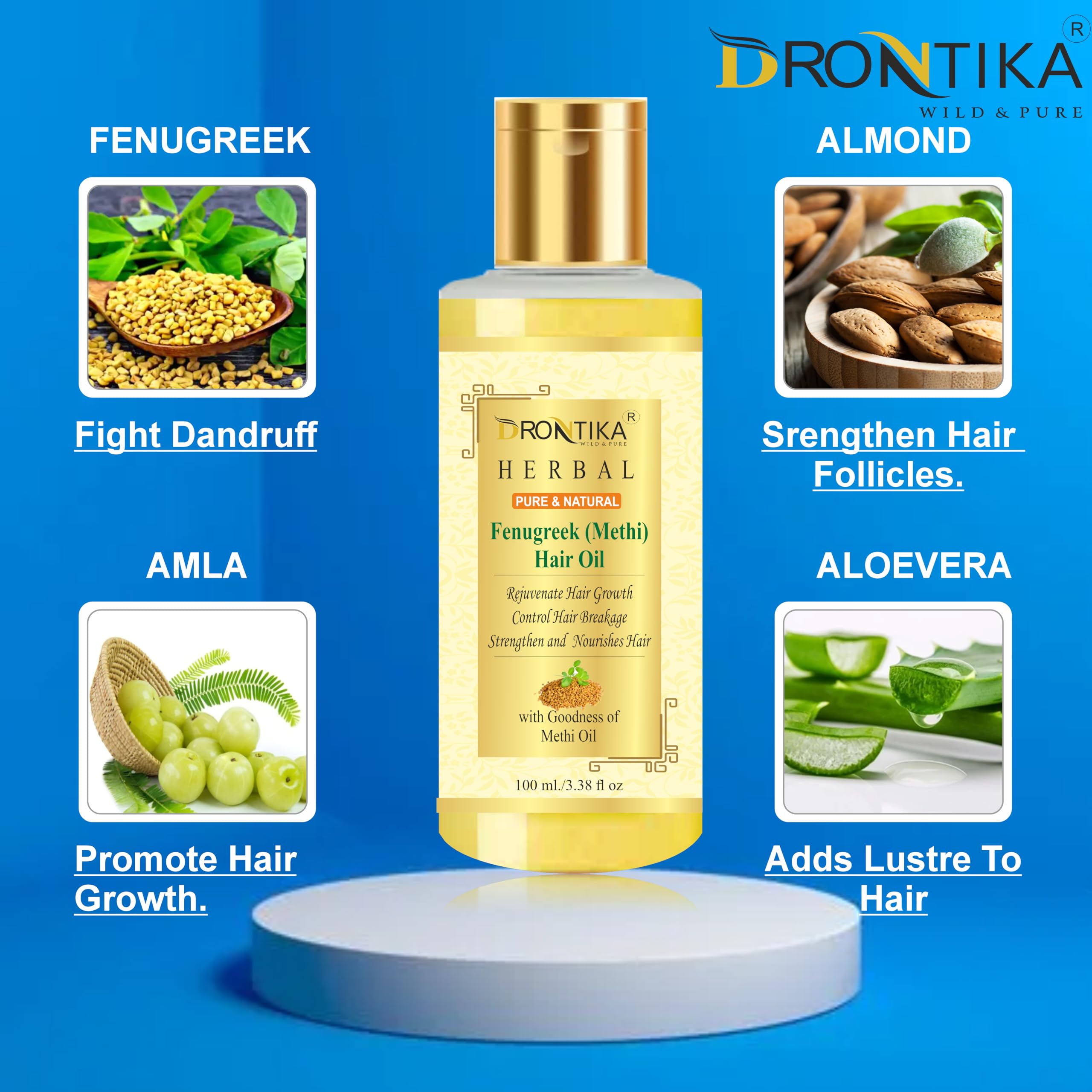 Drontika 100% Pure & Natural Red Onion Oil, Curry Leaves & Fenugreek Oil, Kalonji Oil - Hair Growth Treatment Pack of 3 (300ml) for Thicker, Longer & Healthier Hair - Perfect for Daily Hair Care & Scalp Nourishment