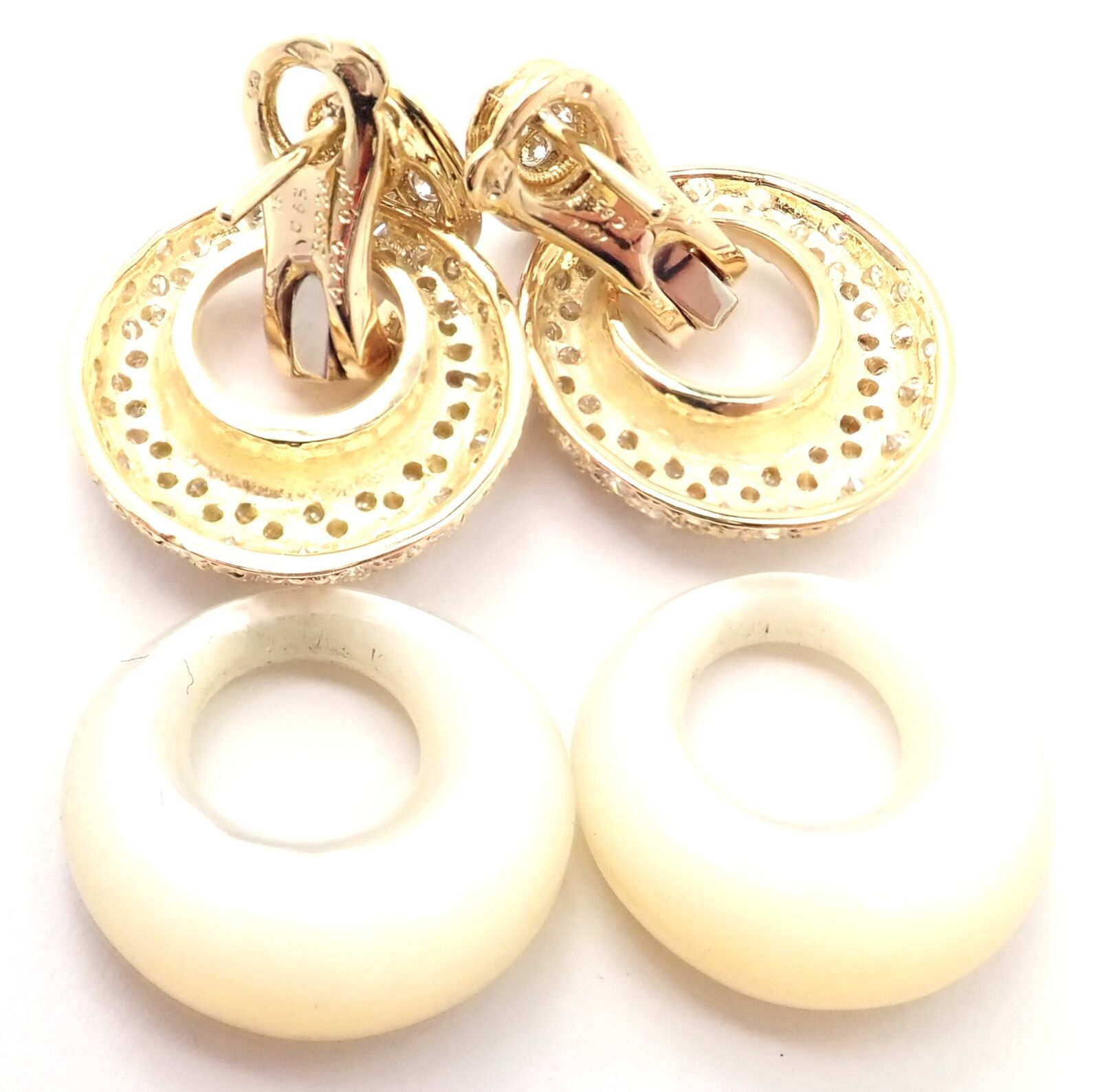 Van Cleef & Arpels 18k Yellow Gold Diamond Mother of Pearl Door Knocker Earrings - Luxury Jewelry for Women, Perfect for Weddings & Special Occasions