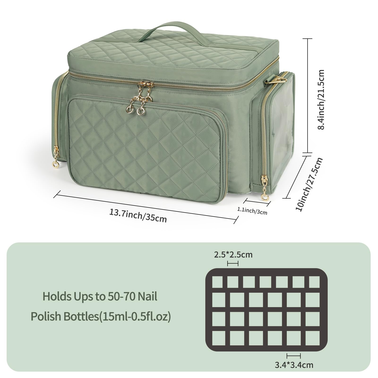 **50-70 Bottle Nail Polish Organizer & Storage Case - Portable Travel Nail Kit with Nail Lamp Holder - Perfect for Manicurists, Nail Artists & DIY Enthusiasts - Ideal for Salon, Home & Travel Use (Green)**