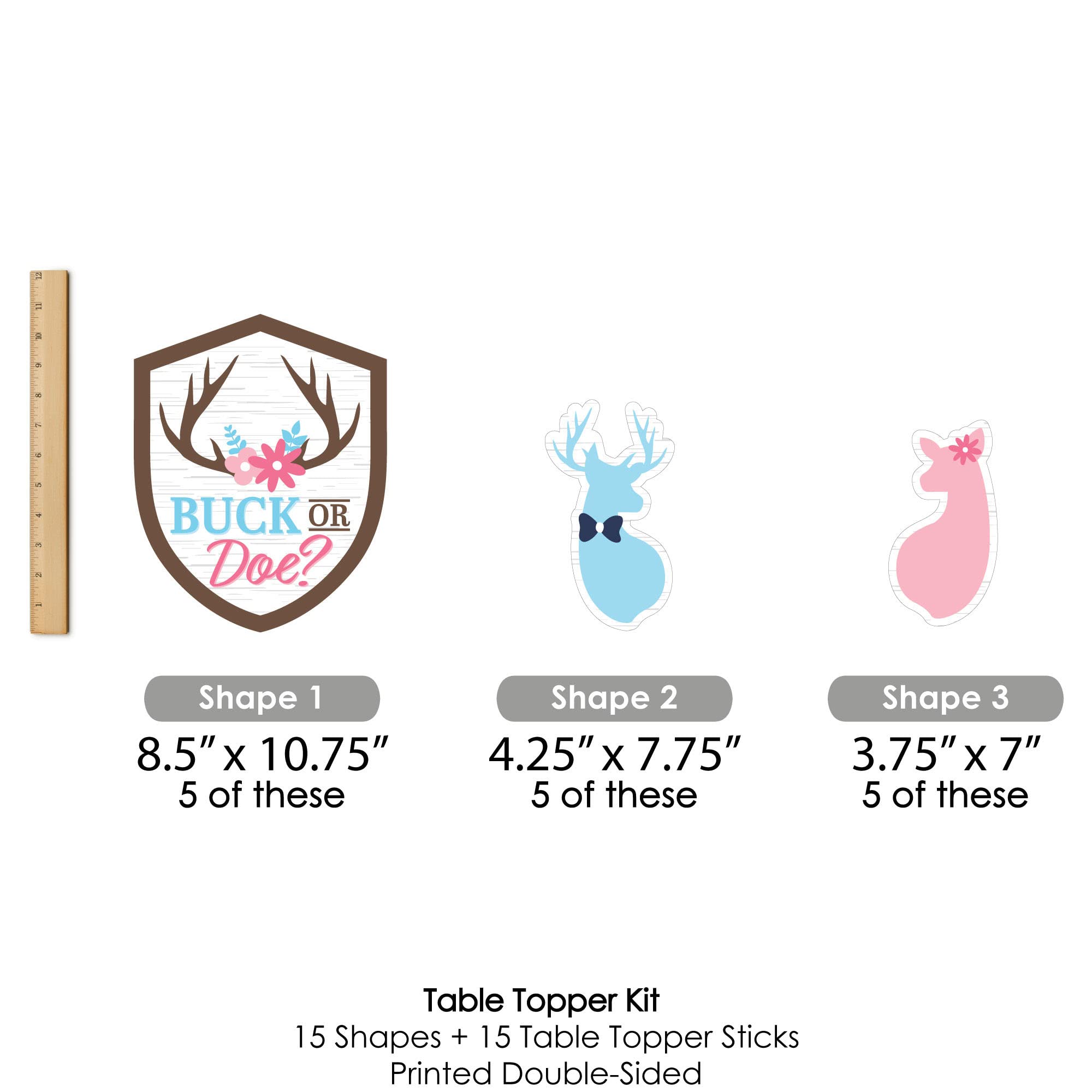 Buck or Doe Hunting Gender Reveal Party Decorations - Set of 15 Table Centerpiece Sticks for Baby Shower & Outdoor Themed Celebrations