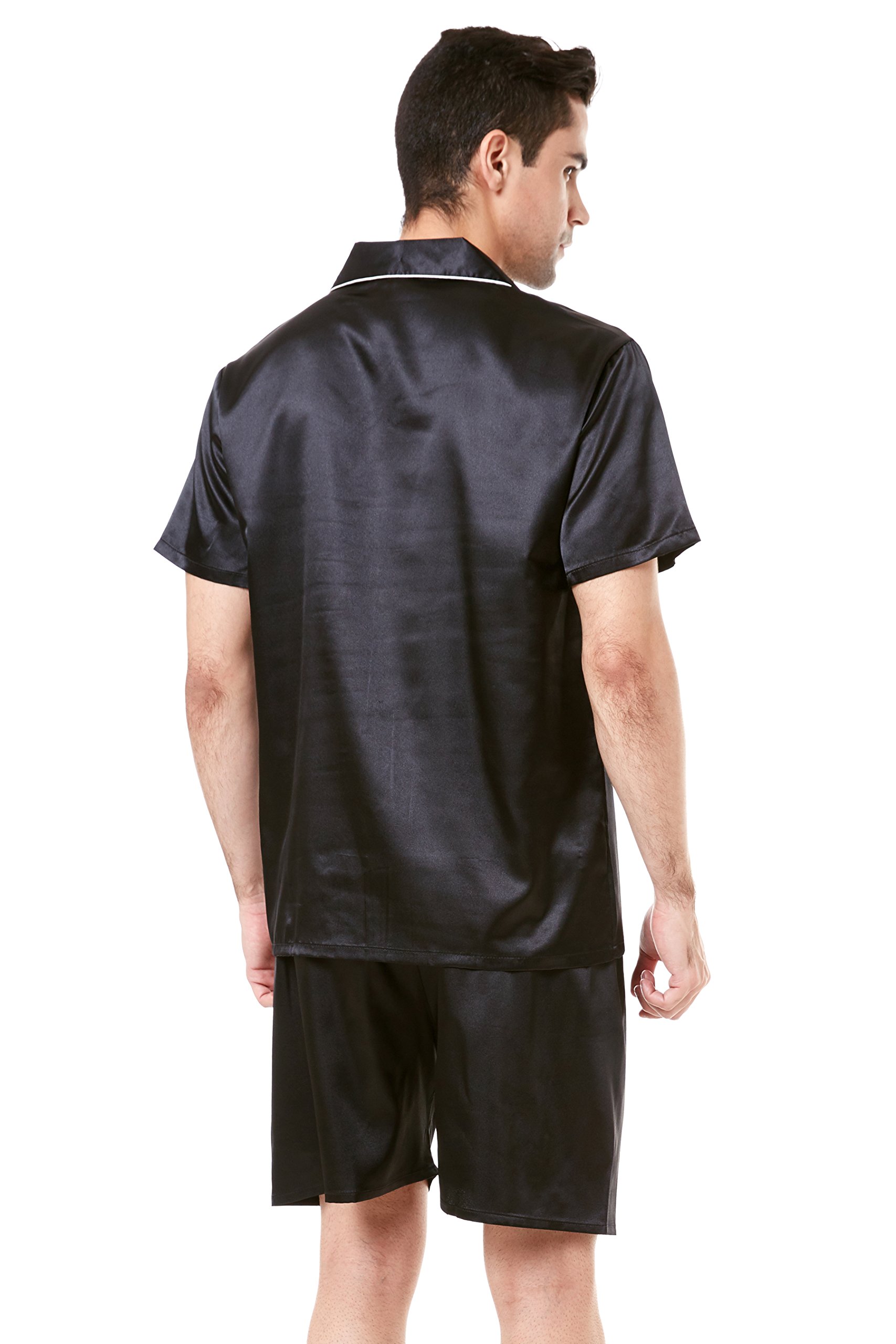 Men's Short Sleeve Satin Pajama Set with Comfortable Lounge Shorts - Soft & Breathable Sleepwear for Summer Nights, Lounging at Home, and Relaxing Weekends