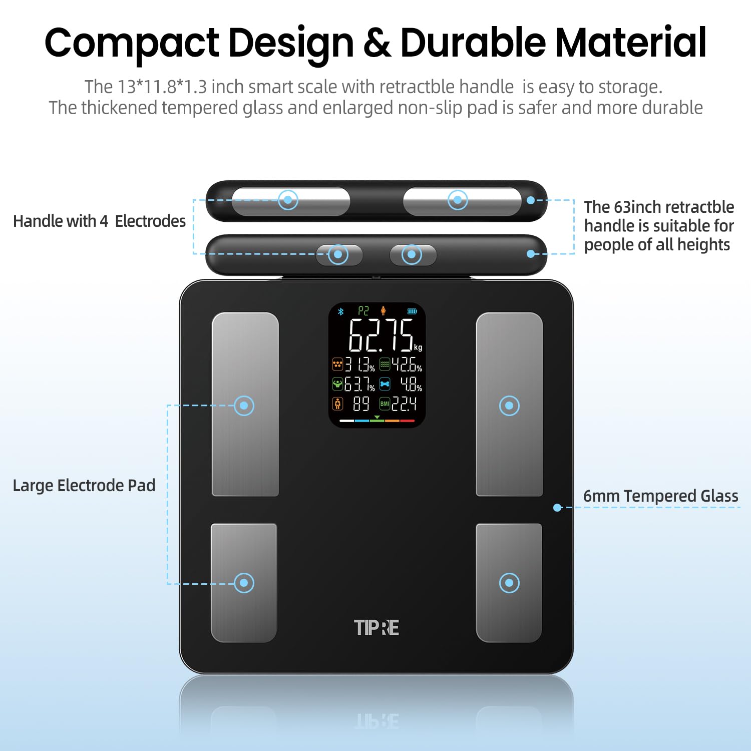 Smart Digital Bathroom Scale with 8 Electrodes - Full Body Composition Analysis, BMI, Bluetooth Health Monitor for Weight Loss, 400lb Capacity - Perfect for Home Gym, Fitness Tracking & Health Management