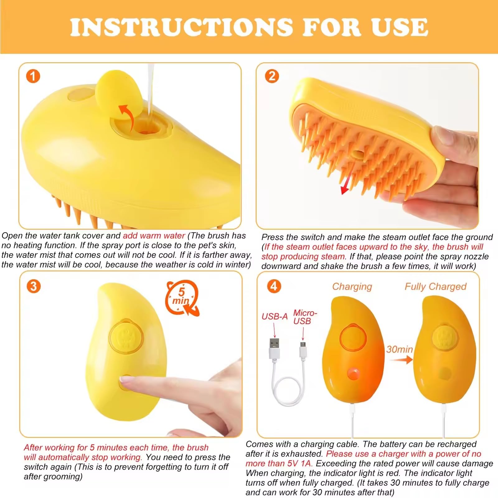 3-in-1 Steamy Pet Grooming Brush for Cats & Dogs - Self-Cleaning Cat Brush with Steam & Spray Function | Gentle Detangling, Hair Removal & Massage | Perfect for Long/Short Haired Pets at Home or Grooming Salons