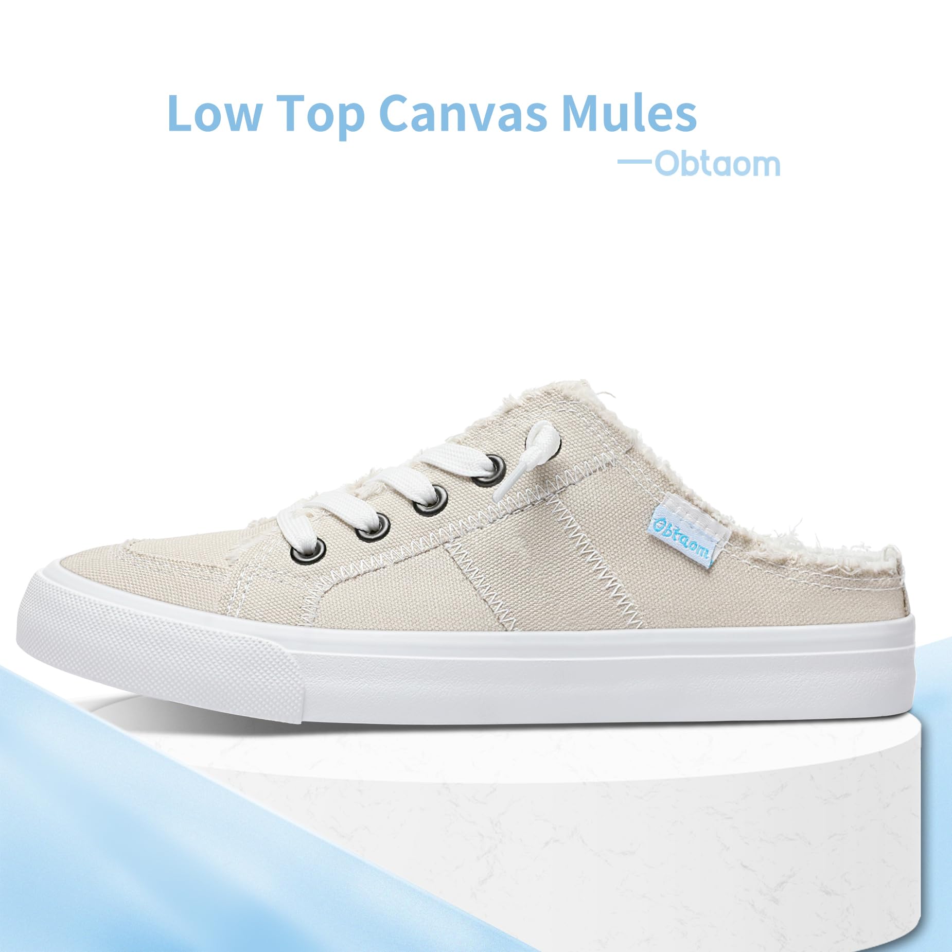 Obtaom Women's Memory Foam Canvas Mules - Comfortable Slip-On Backless Clipper Sneakers for Casual Wear, Travel & Holiday Outfits