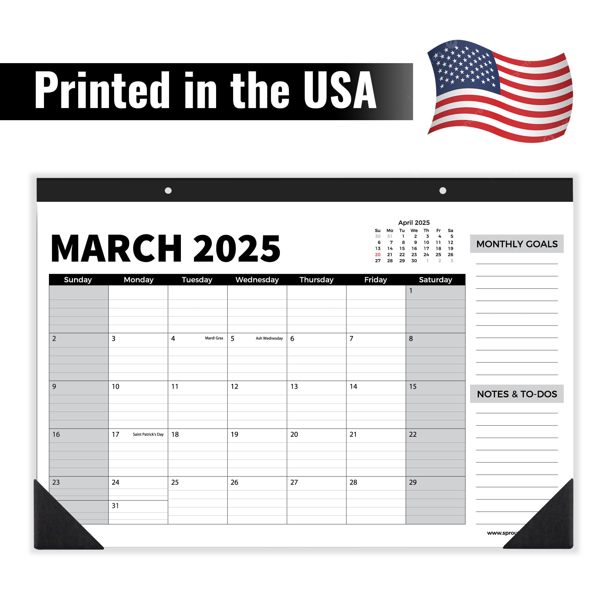 Sproutbrite 18-Month Desk Calendar 2025-2026 - Medium Size 17