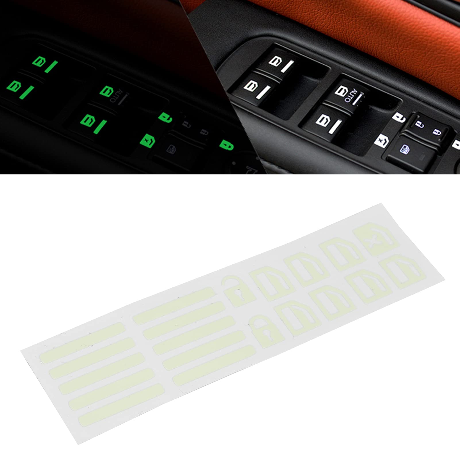 Glow in the Dark Car Window Switch Stickers - Universal Fluorescent Green Door Lock & Button Decals for Enhanced Night Visibility - Perfect for Night Driving, Car Interior Customization, and Safe Vehicle Operation