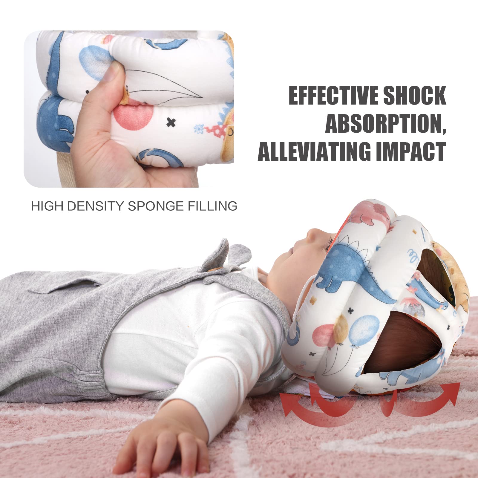 Adjustable Baby Safety Helmet for Crawling & Walking - Cute Dinosaur Design Infant Head Protection - Perfect for Toddler First Steps & Playtime Safety