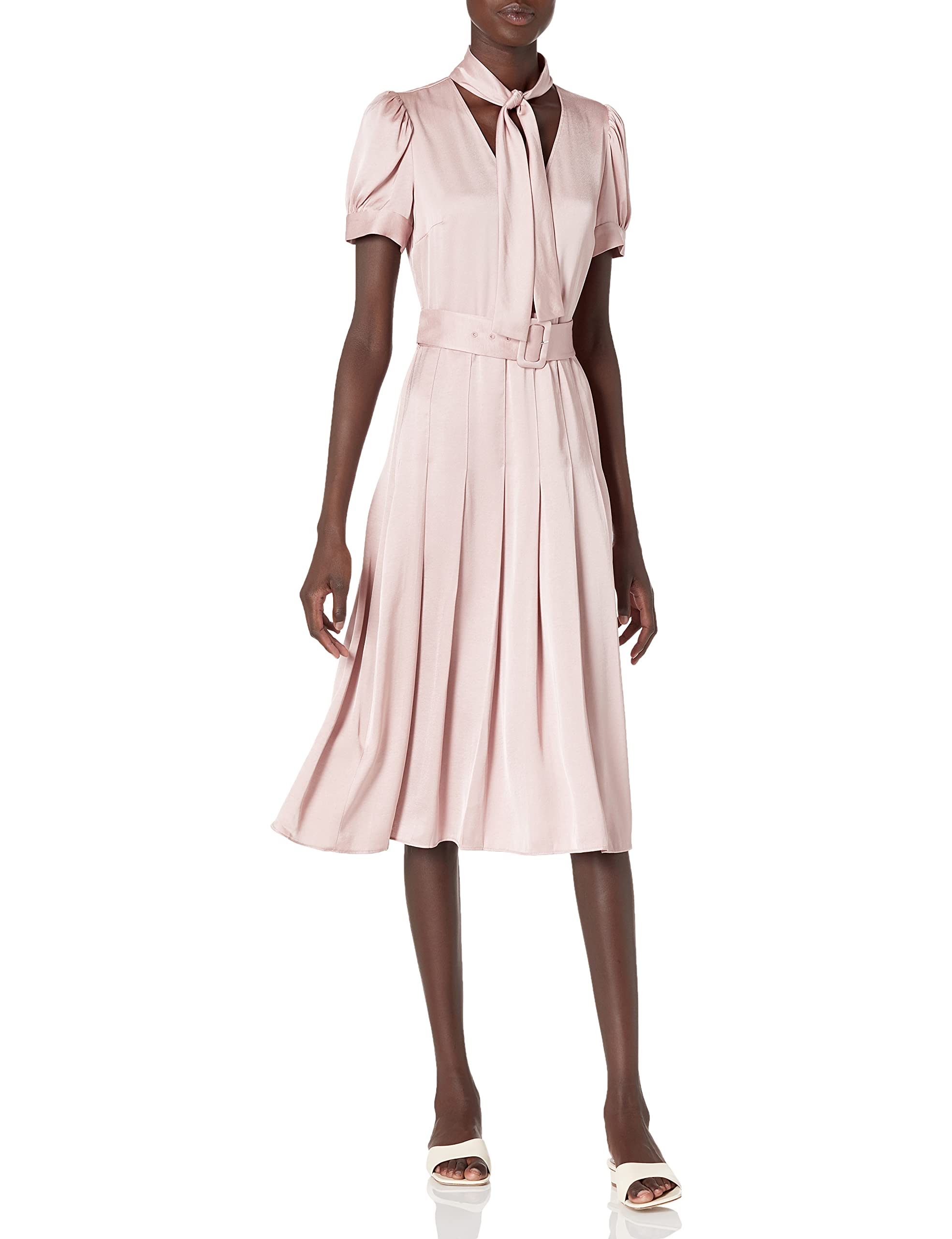 Karl Lagerfeld Paris Women's Satin Crepe Tie Neck Midi Dress - Elegant Formal & Cocktail Party Wear