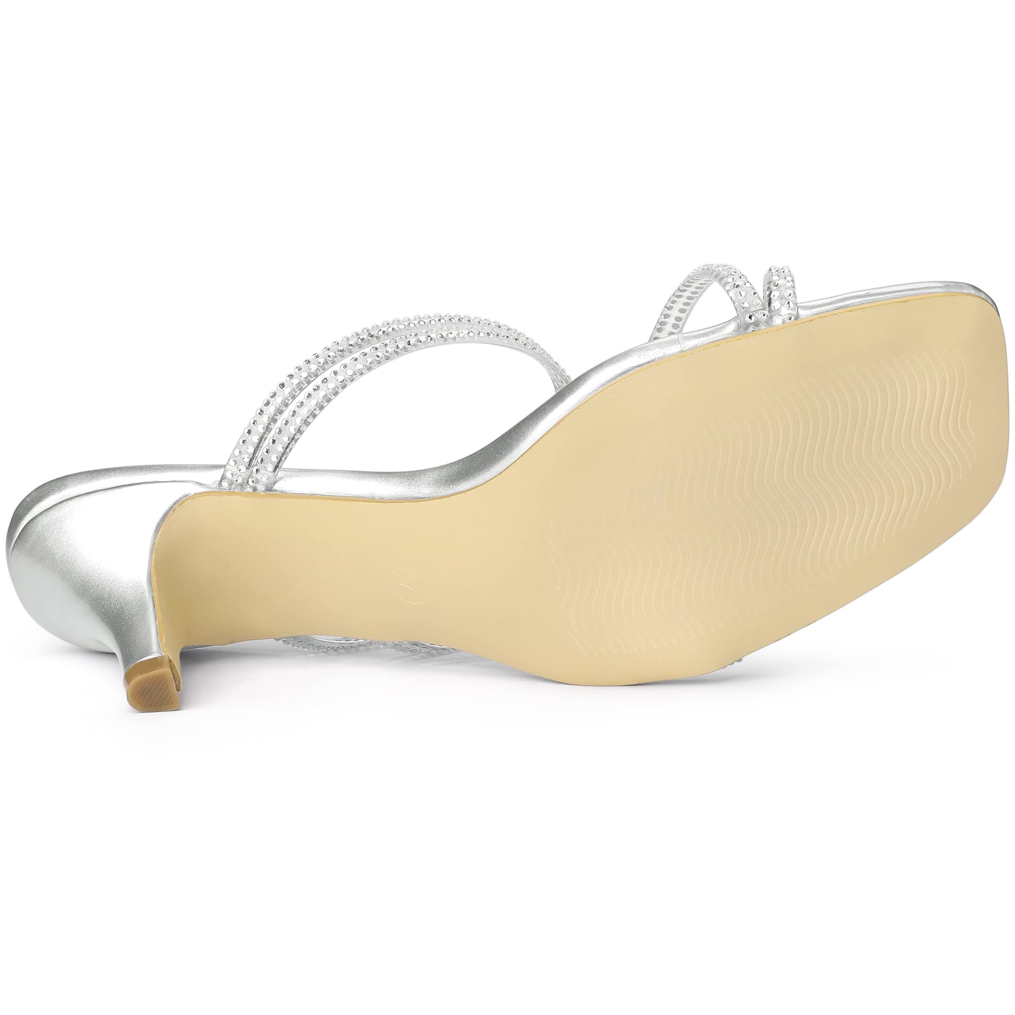 Allegra K Women's Rhinestone Strappy Kitten Heel Slide Sandals - Elegant Dressy Summer Shoes for Weddings, Parties & Date Nights