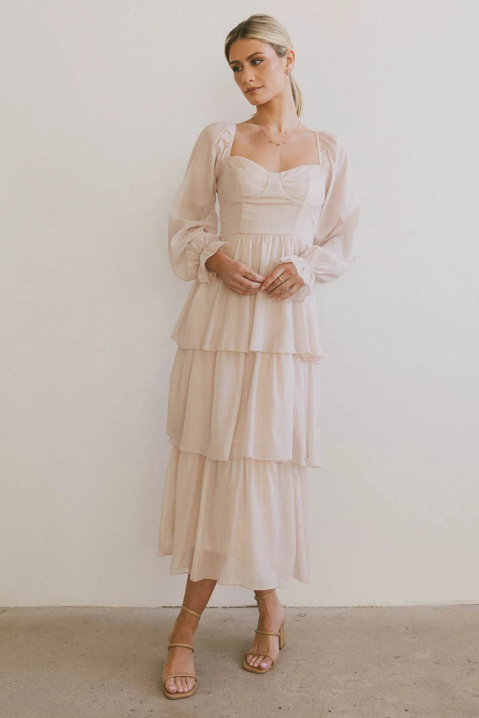 Champagne Shimmery Midi Dress for Women - Elegant Party & Evening Gown for Weddings, Cocktail Dresses, Prom & Special Occasions