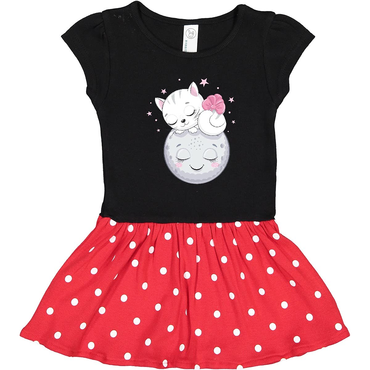 Inktastic Cat on The Moon Toddler Dress - Cute Cat Print Baby Girl Outfit for Playdates, Birthday Parties & Everyday Wear