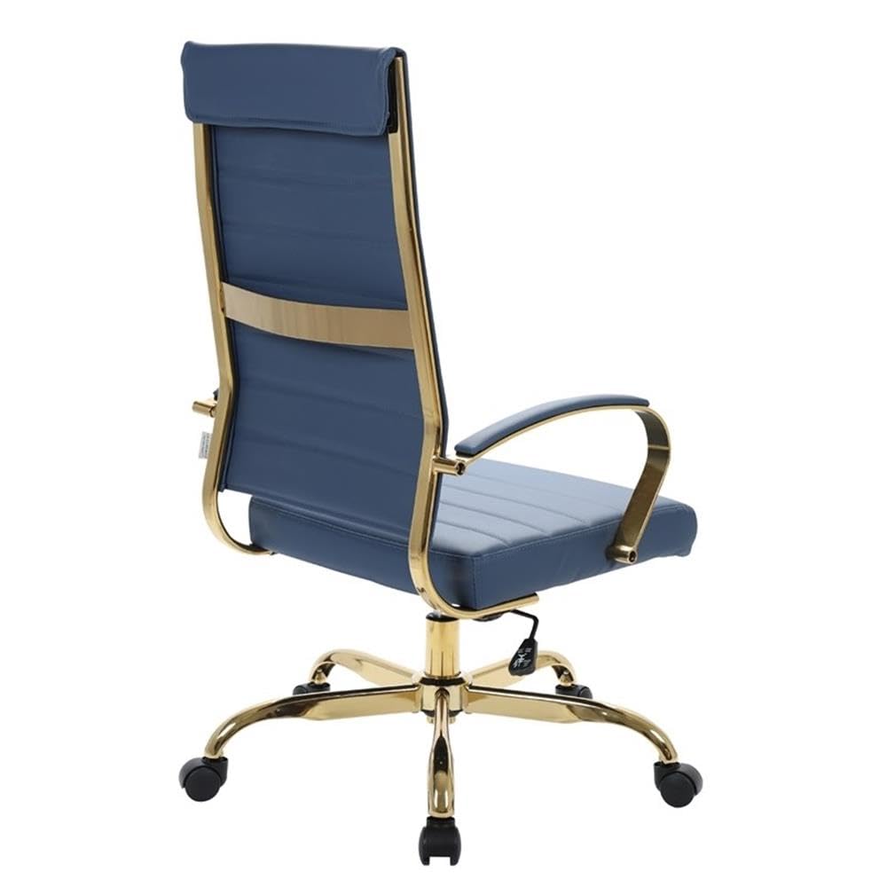 UrbanPro Modern Faux Leather & Steel High-Back Ergonomic Office Chair - Navy Blue & Gold - Perfect for Home Office, Gaming & Executive Workspaces