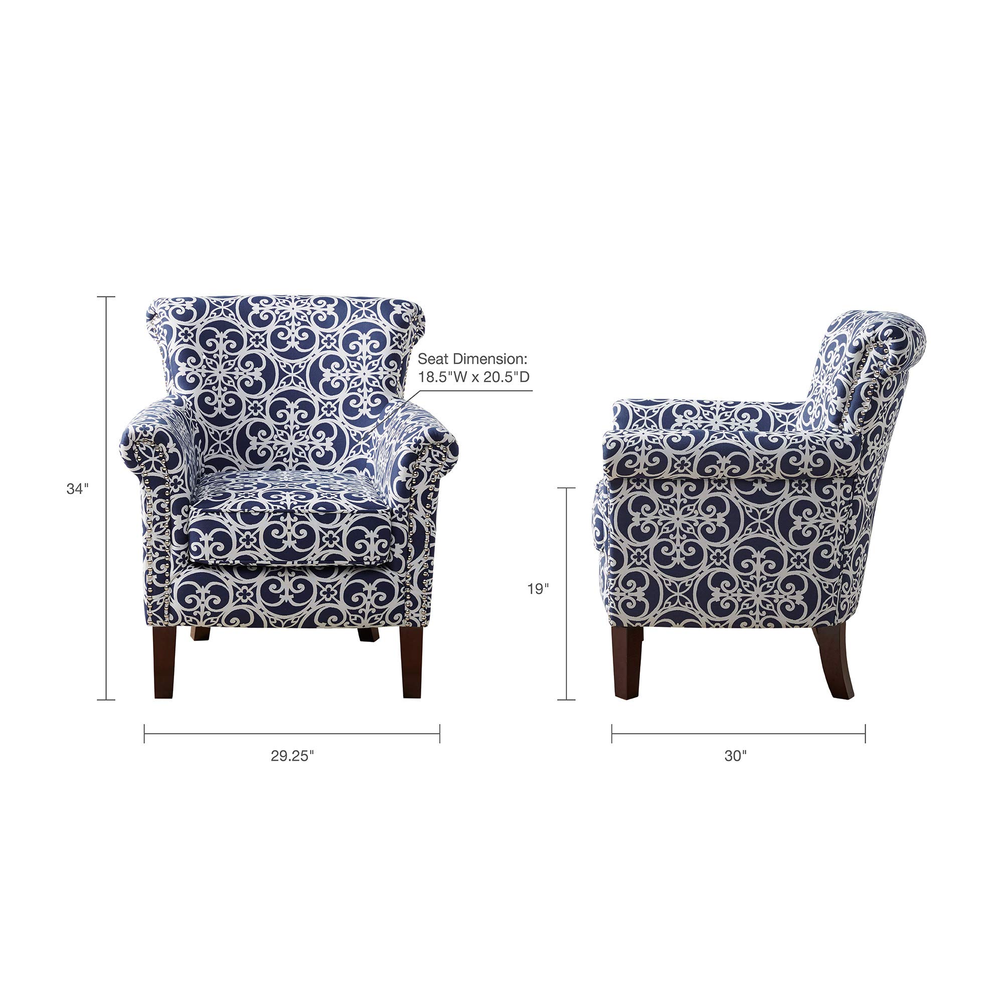 Madison Park Brooke Accent Chair - Navy Blue Upholstered Living Room Chair with Tufted Back, Comfortable Lounge Chair for Bedroom, Office, or Reading Nook - Perfect for Small Spaces and Home Decor