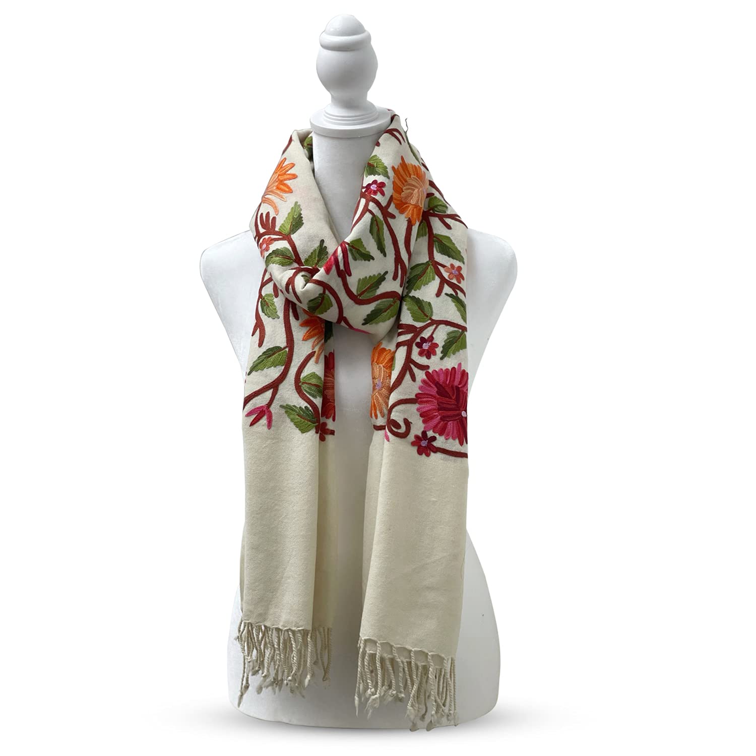 Luxury Cashmere Scarf for Women & Girls - Extra Long, Lightweight, Floral Embroidery with Hand-Knotted Edges | Perfect for Winter Fashion, Gift Giving & Special Occasions