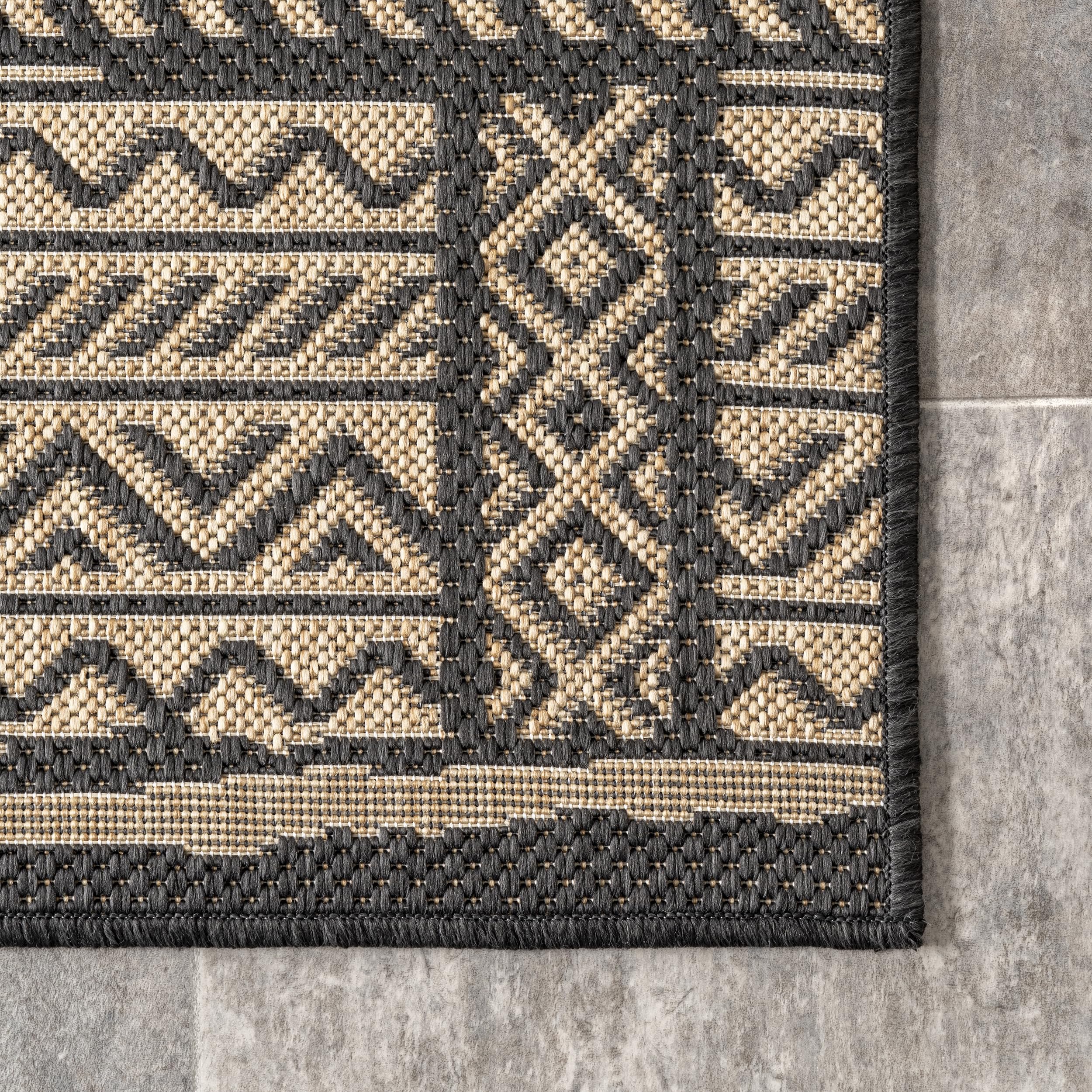 nuLOOM 2' x 8' Outdoor Performance Area Rug - Stain & Weather Resistant, High Traffic Patio & Balcony Rug in Abbey Charcoal | Perfect for Outdoor Living Spaces, Decks, Porches & Poolside Areas