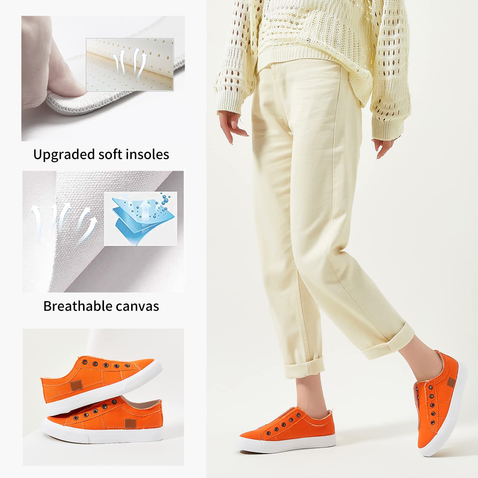 Women's Slip-On Non-Slip Canvas Sneakers - Comfortable Low Top Casual Shoes for Walking, Travel & Everyday Wear