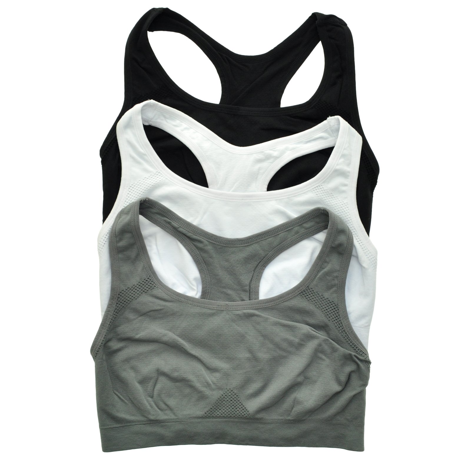 Angelina Women's Seamless Double Layer Racerback Sports Bras 3-Pack - Breathable Workout Tops for Yoga, Running & Gym - Plus Size Activewear for High Impact Support