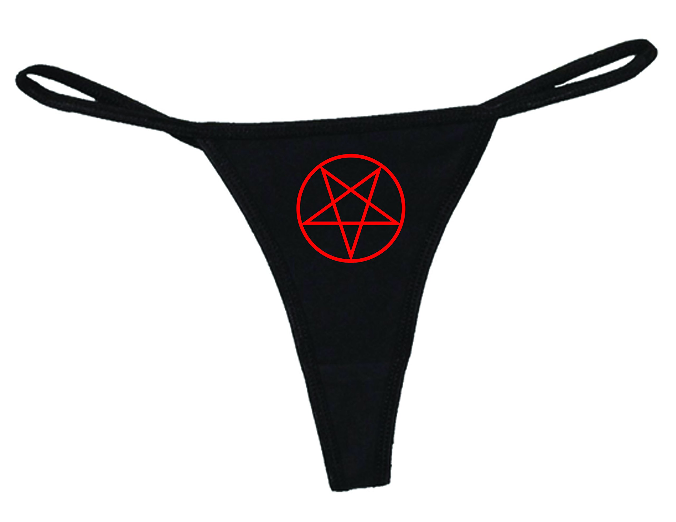 STUFF WITH ATTITUDE Pentagram Black Thong Panties - Gothic Lingerie for Women, Occult & Witchy Underwear | Perfect for Halloween, Cosplay & Alternative Fashion