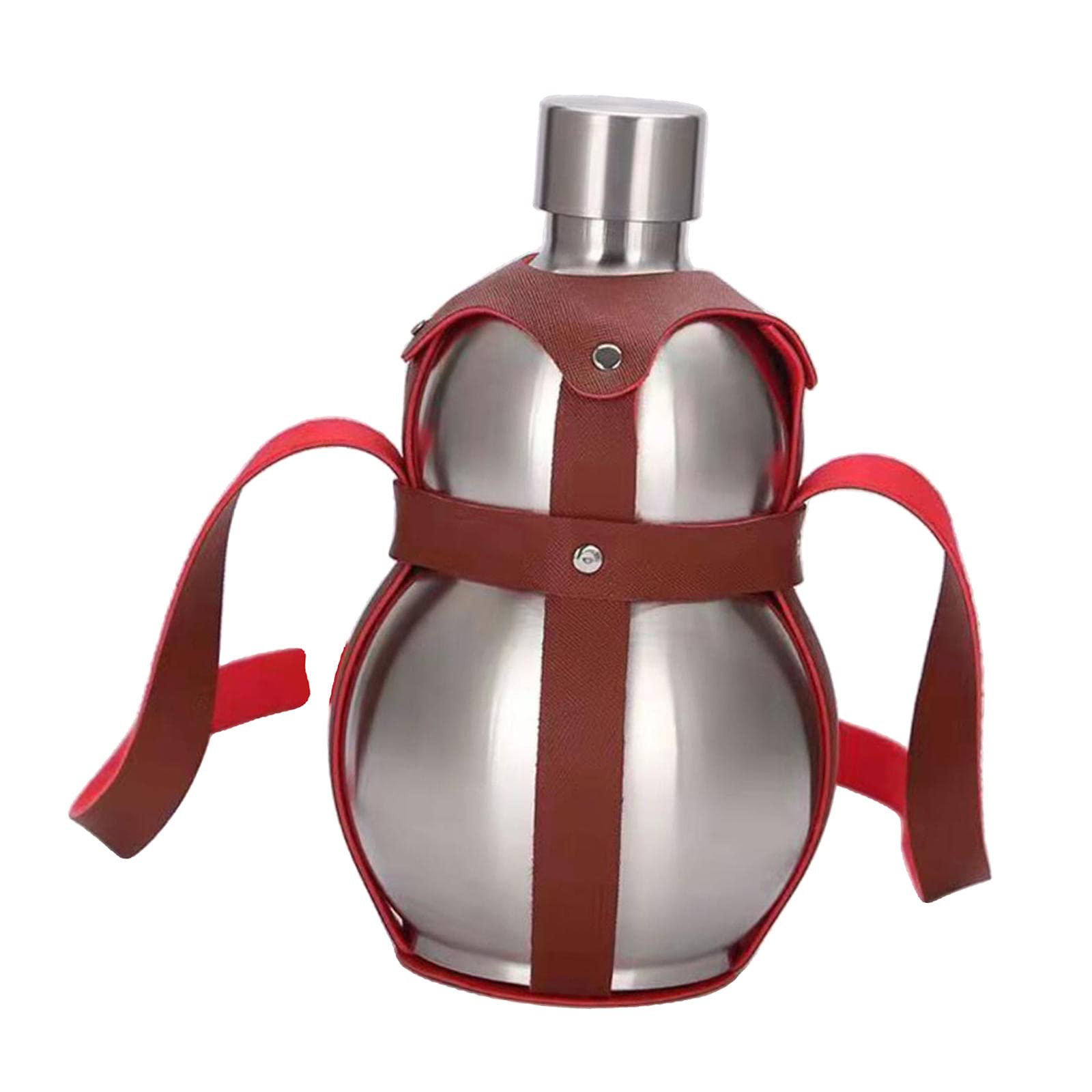 YIJU Stainless Steel Gourd Bottle Hip Flask - 500ml/1500ml/2500ml Portable Wine Pot & Water Kettle with Leather Cover - Perfect for Outdoor Camping, Hiking, Travel & Wedding Gifts (2.5L Silver)