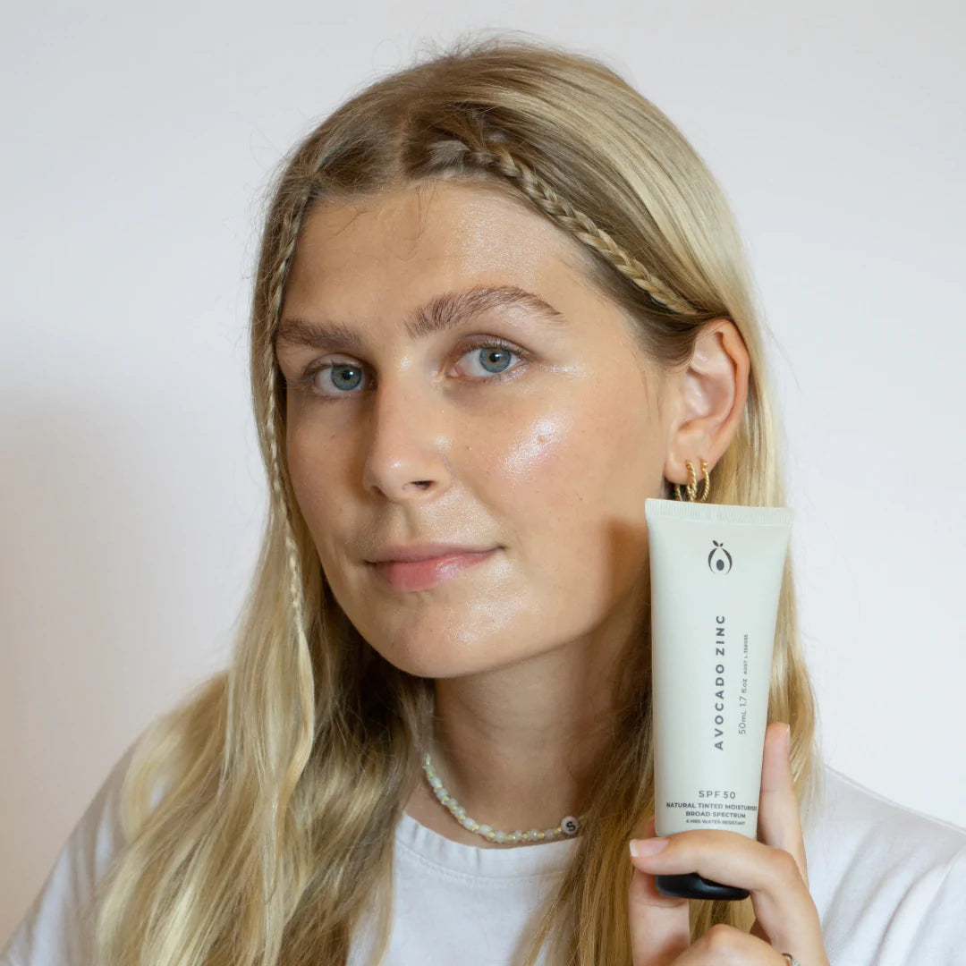 Avocado Zinc SPF50 Natural Tinted Moisturizer for Face - Light to Medium Coverage, Vegan & Reef-Safe Sunscreen - Perfect for Daily Wear & Outdoor Activities