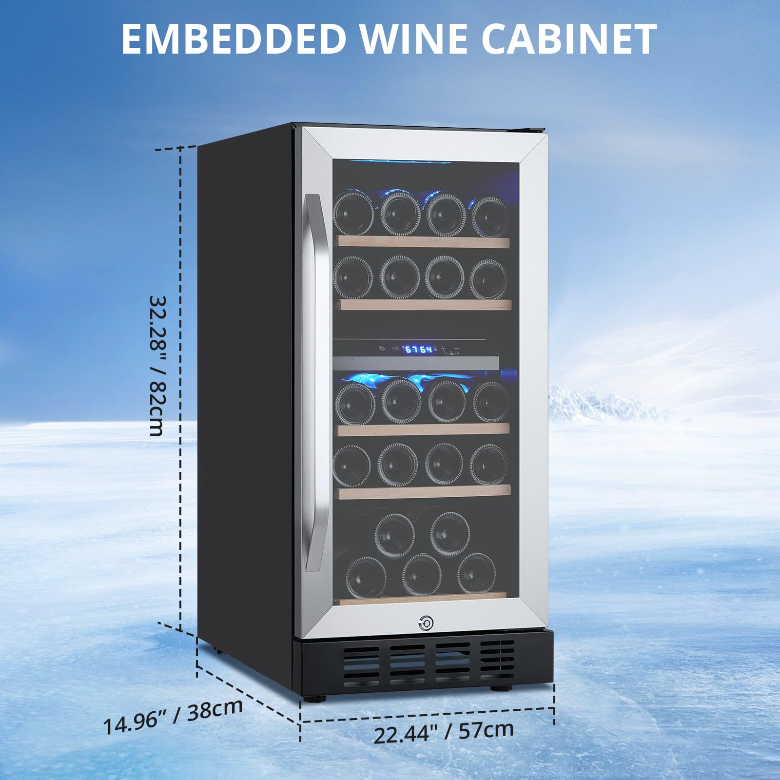 28 Bottle Dual Zone Wine Cooler Refrigerator - Compressor Cooling System, 41°F to 64°F Digital LED Touch Control, Frost-Free Lockable Cabinet with Single Glass Door - Freestanding or Built-In Design for Home, Bar, Restaurant & Wine Cellar Storage
