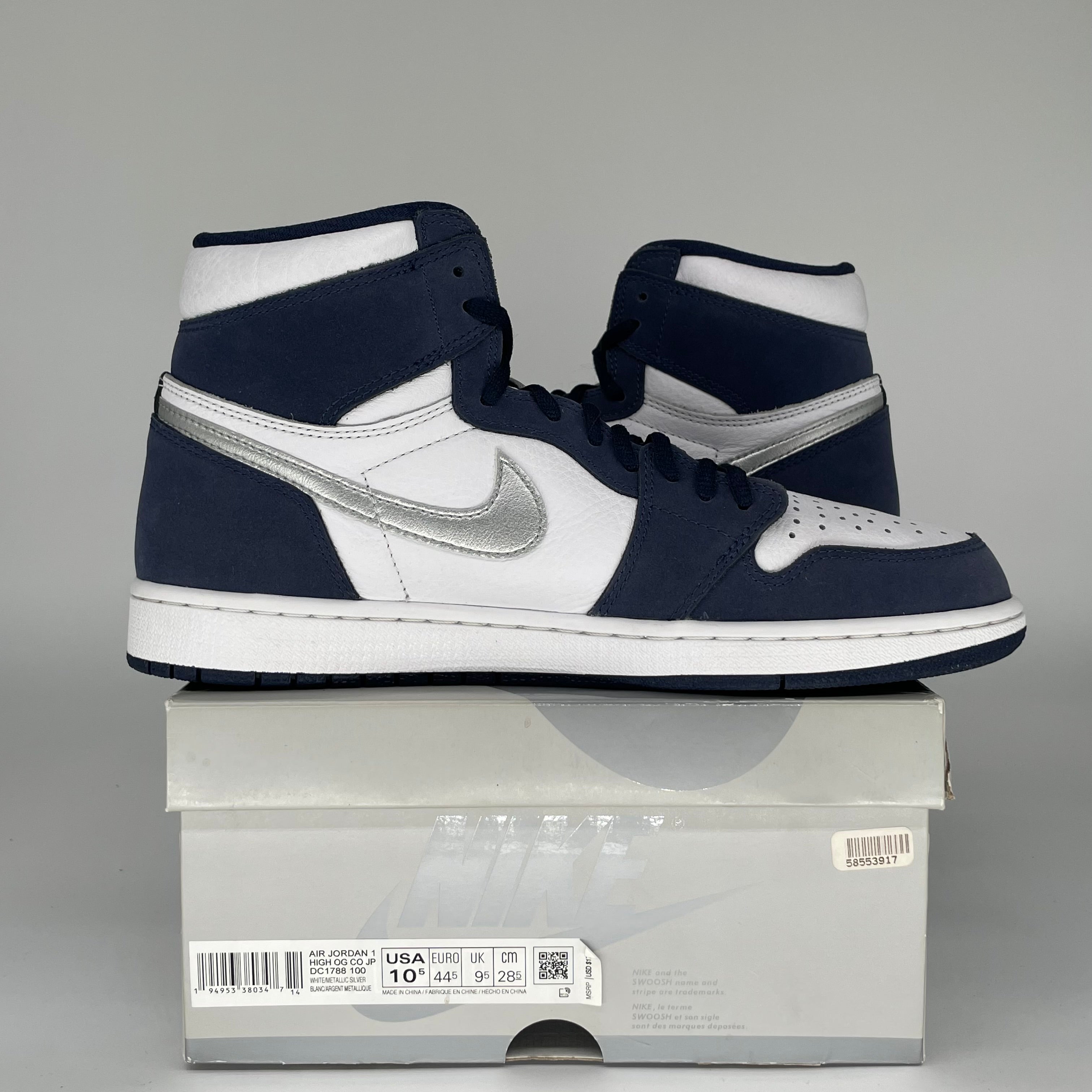 Original Air Jordan 1 CO Japan Midnight Navy Men's Sneakers Size 10.5 (DC1788-100) - Retro Basketball Shoes for Streetwear & Casual Outfits