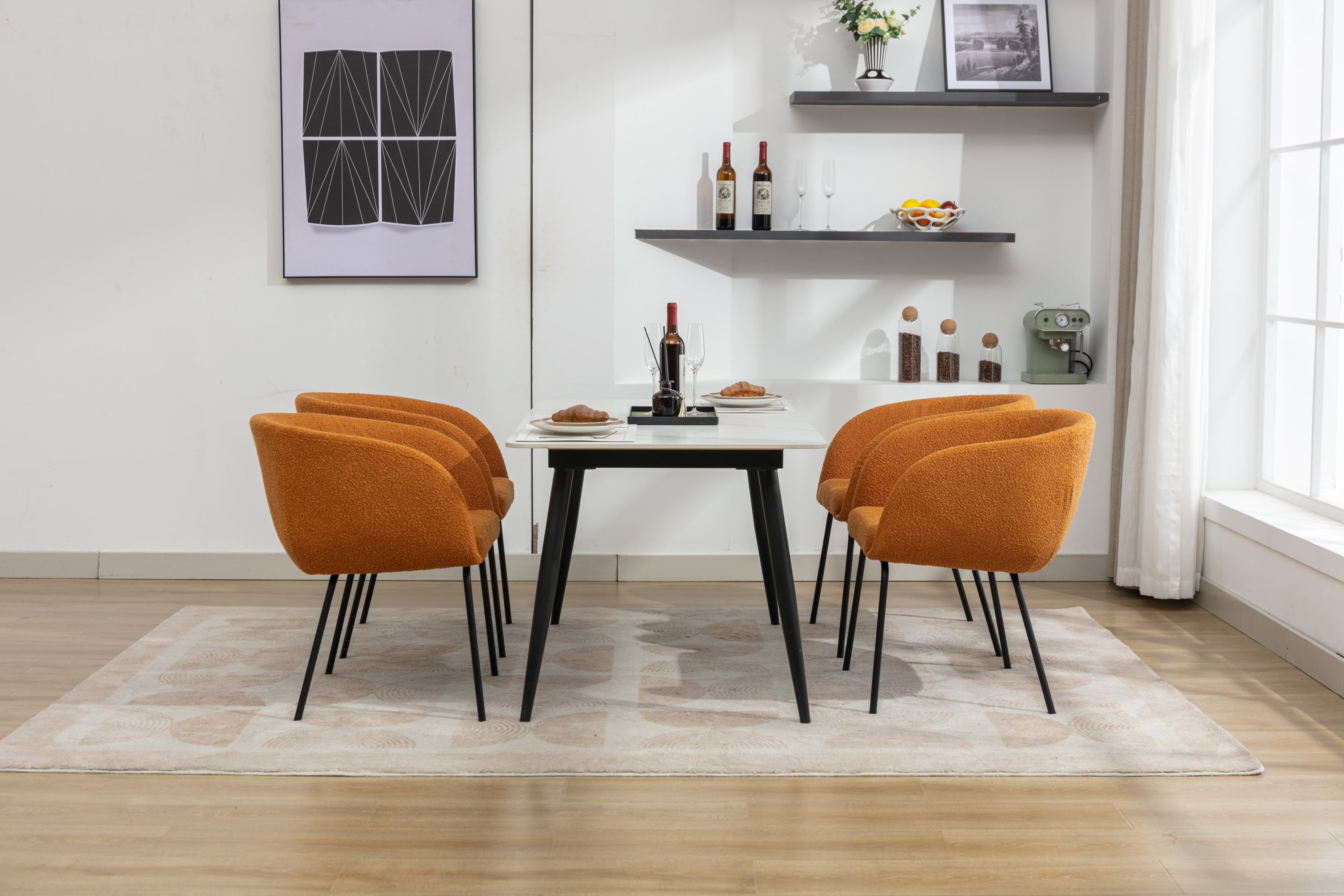 Boucle Fabric Dining Chairs with Black Metal Legs - Set of 2, Ginger - Modern Kitchen & Dining Room Accent Chairs for Home Decor