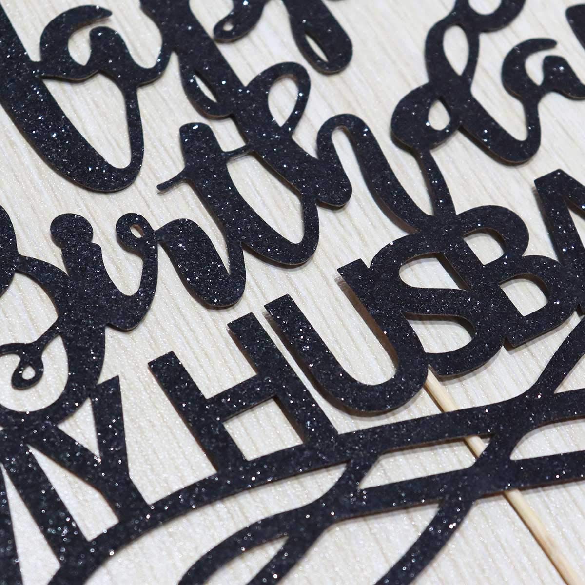 Happy Birthday My Husband Cake Topper - Double Sided Black Glitter Wedding Anniversary Party Decoration for Husband's Birthday, Retirement, Valentine's Day Celebration