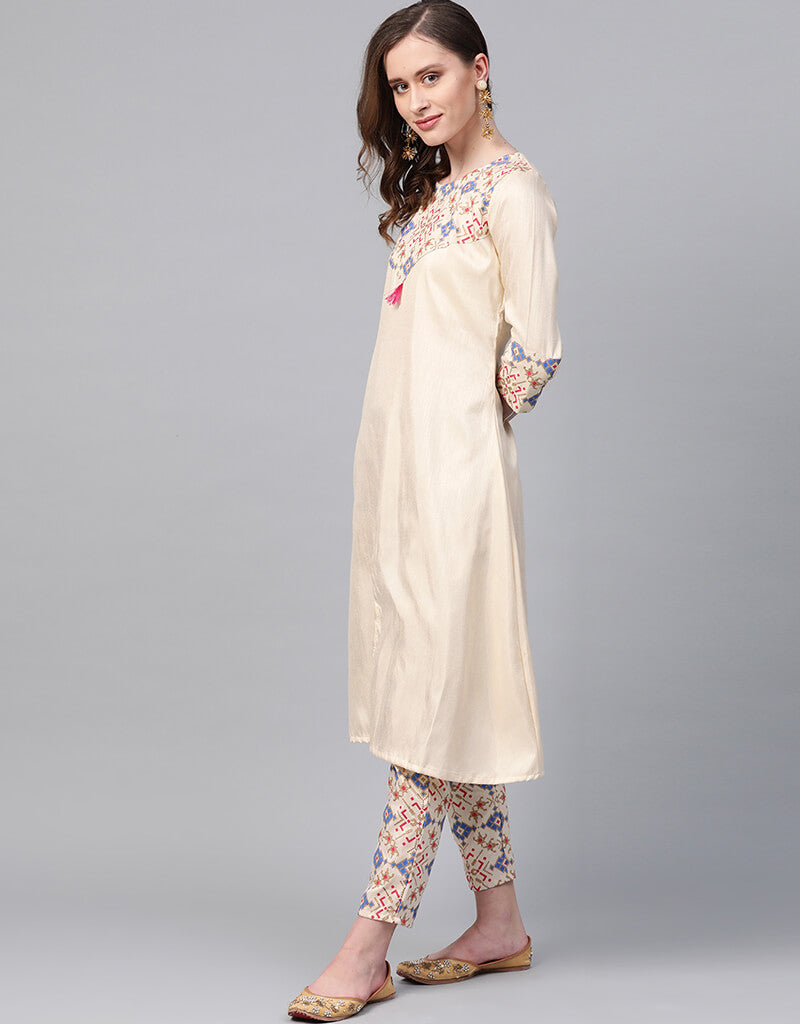 Beige Poly Silk Straight Leg Pants for Women - Elegant Office Wear & Casual Chic Outfits