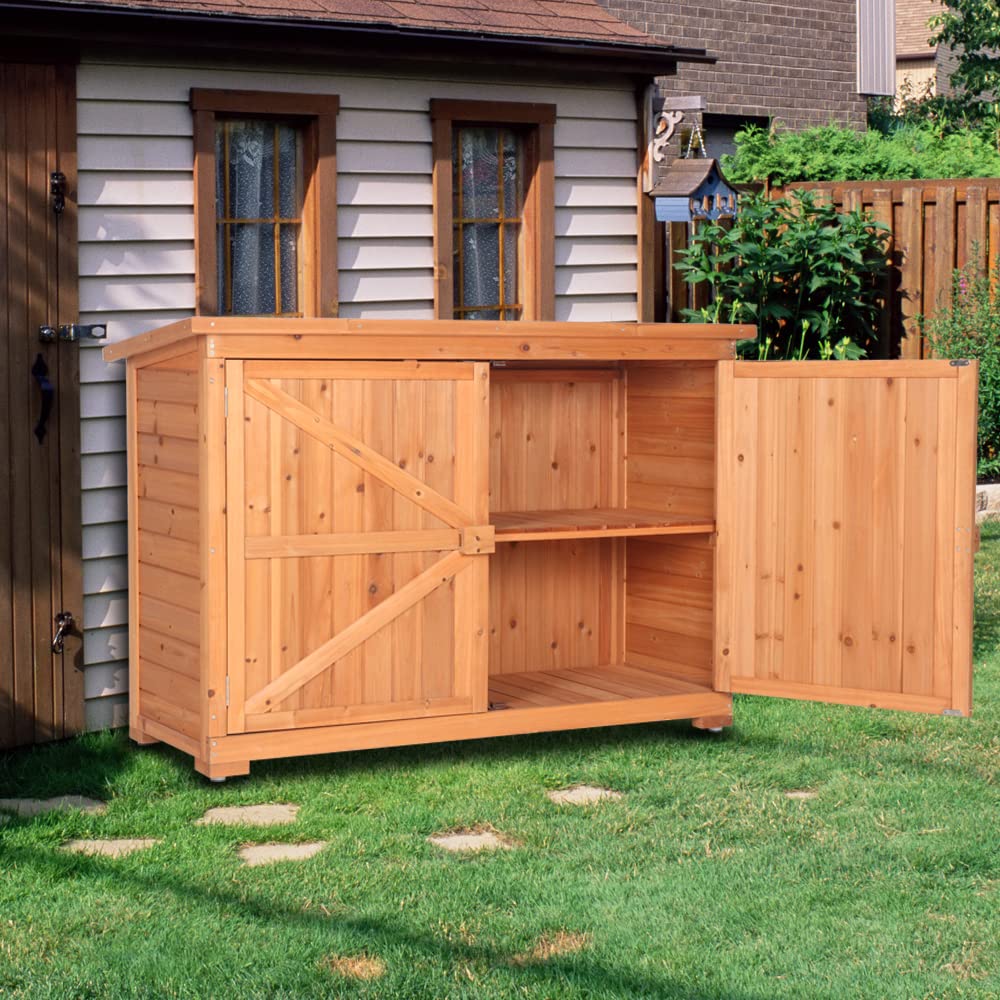 Outdoor Storage Cabinet - Wooden Garden Shed with Double Doors, Fir Wood Yard Storage Locker | Perfect for Patio, Backyard, and Outdoor Gear Organization