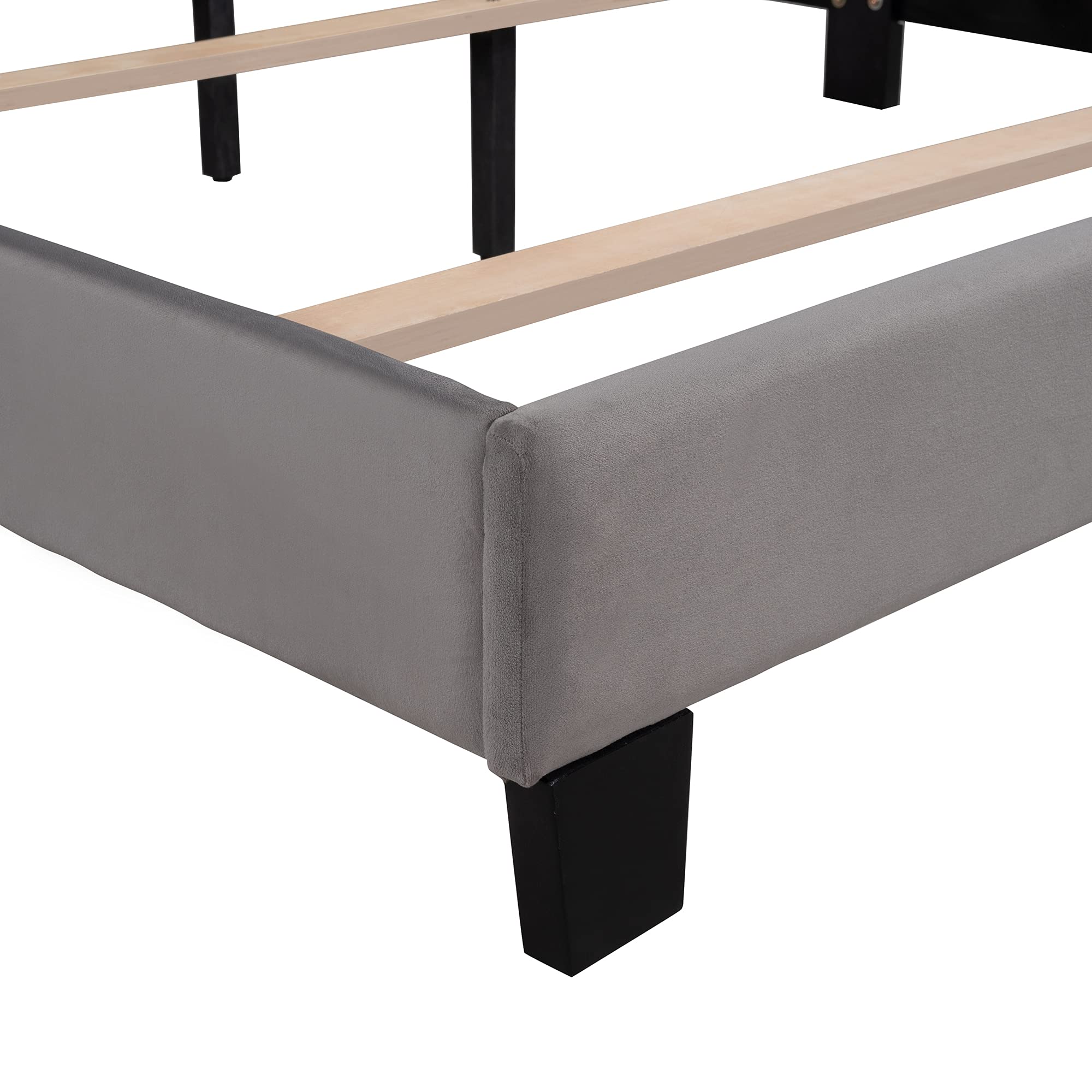 P PURLOVE Queen Velvet Upholstered Platform Bed Frame with Headboard - No Box Spring Needed, Soft Gray Luxury Bed for Master Bedroom & Guest Room