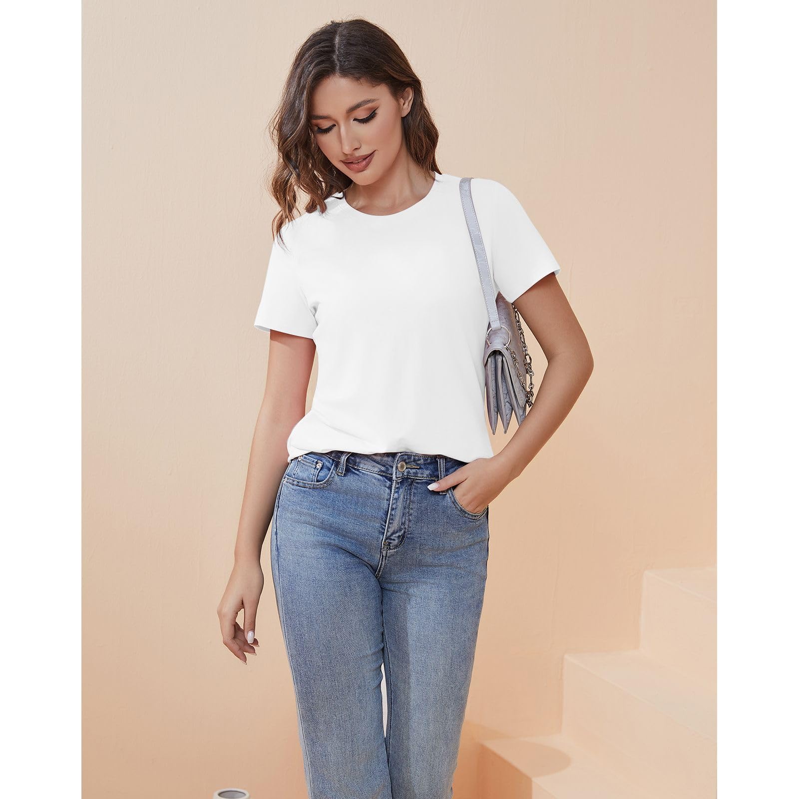 Women's Cotton Short Sleeve T-Shirt - Basic Crew Neck Tee | Casual Loose Fit Plain Top for Everyday Wear, Summer Outfits & Lounge