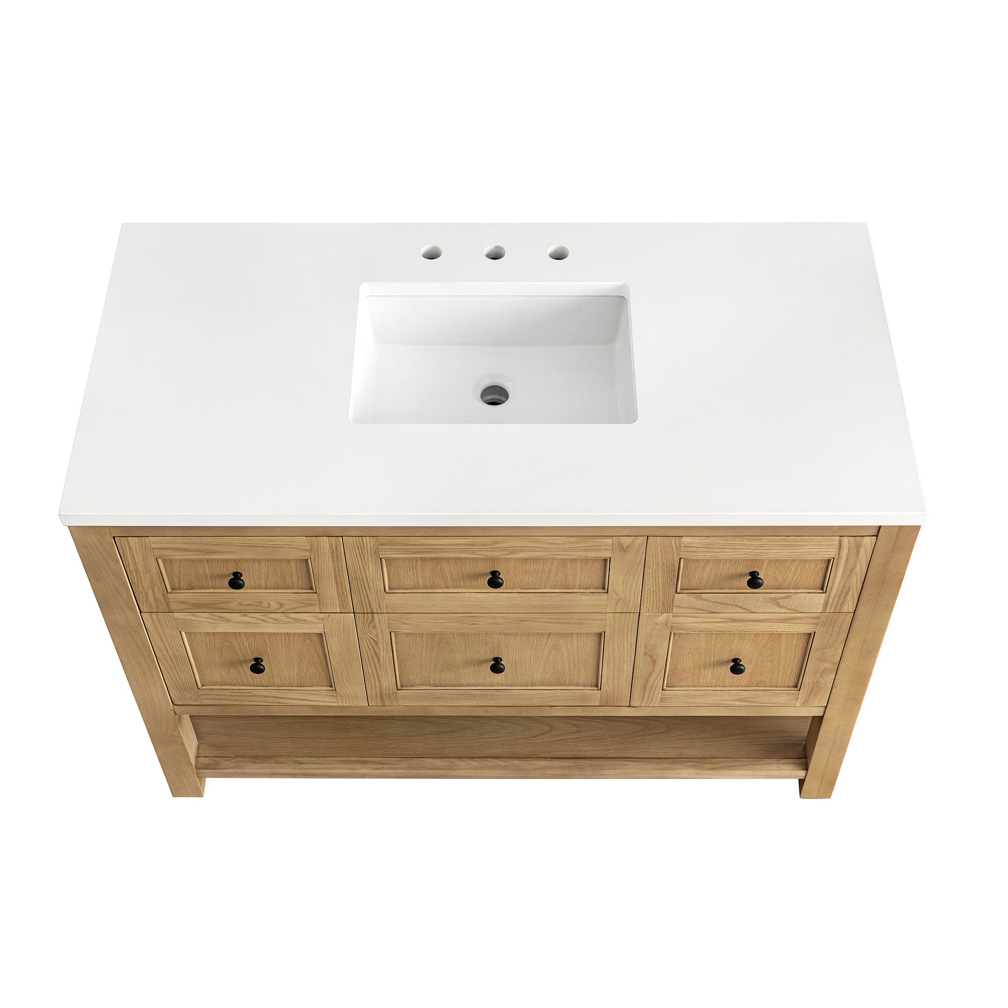 Breckenridge 48 Inch Single Bathroom Vanity in Light Natural Oak with 3CM White Zeus Countertop - Perfect for Modern Master Bathrooms and Guest Suites