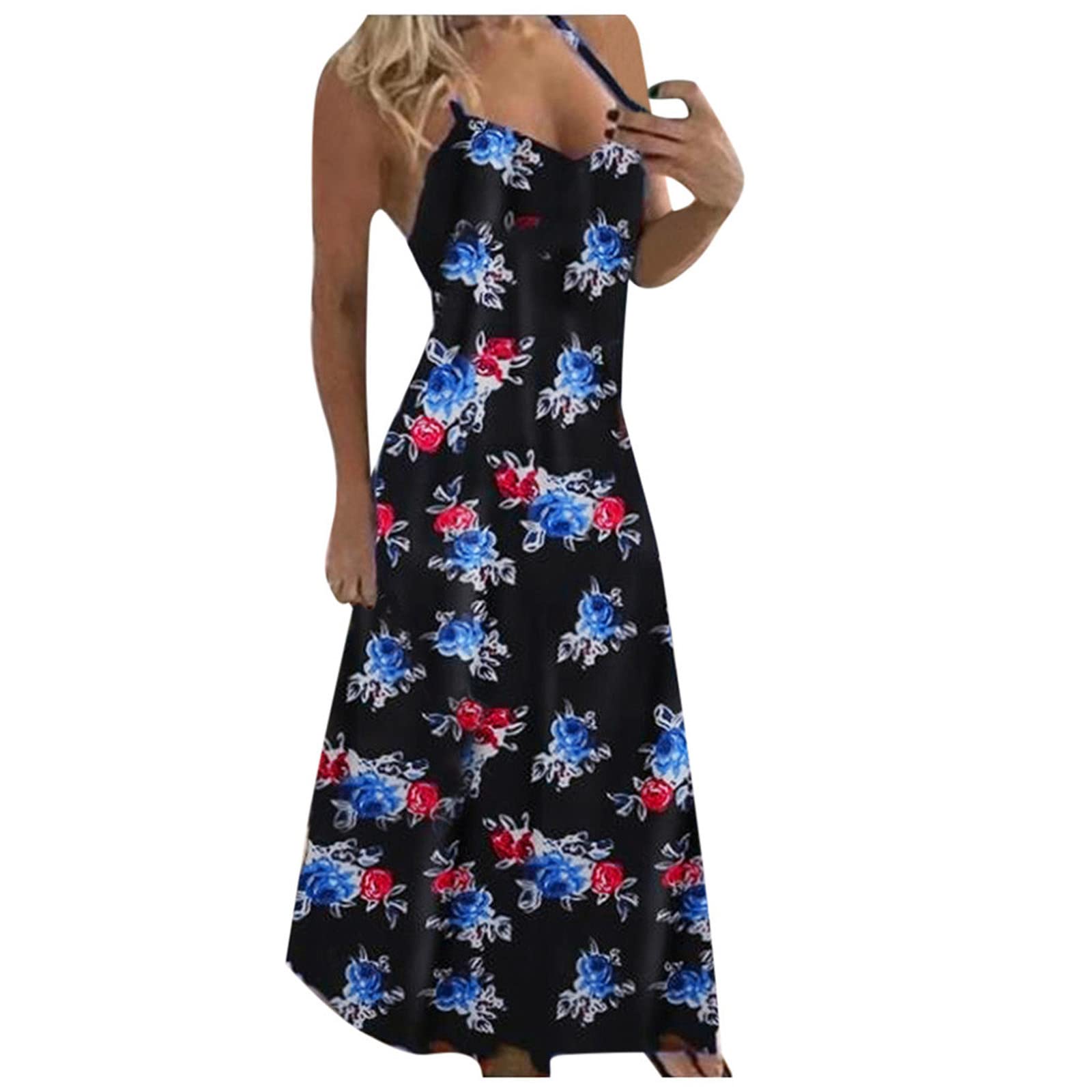 Women's Casual Long Sleeveless Dress with Pockets - Comfortable Loose Printed Sundress for Summer | Perfect for Beach, Vacation, and Everyday Wear