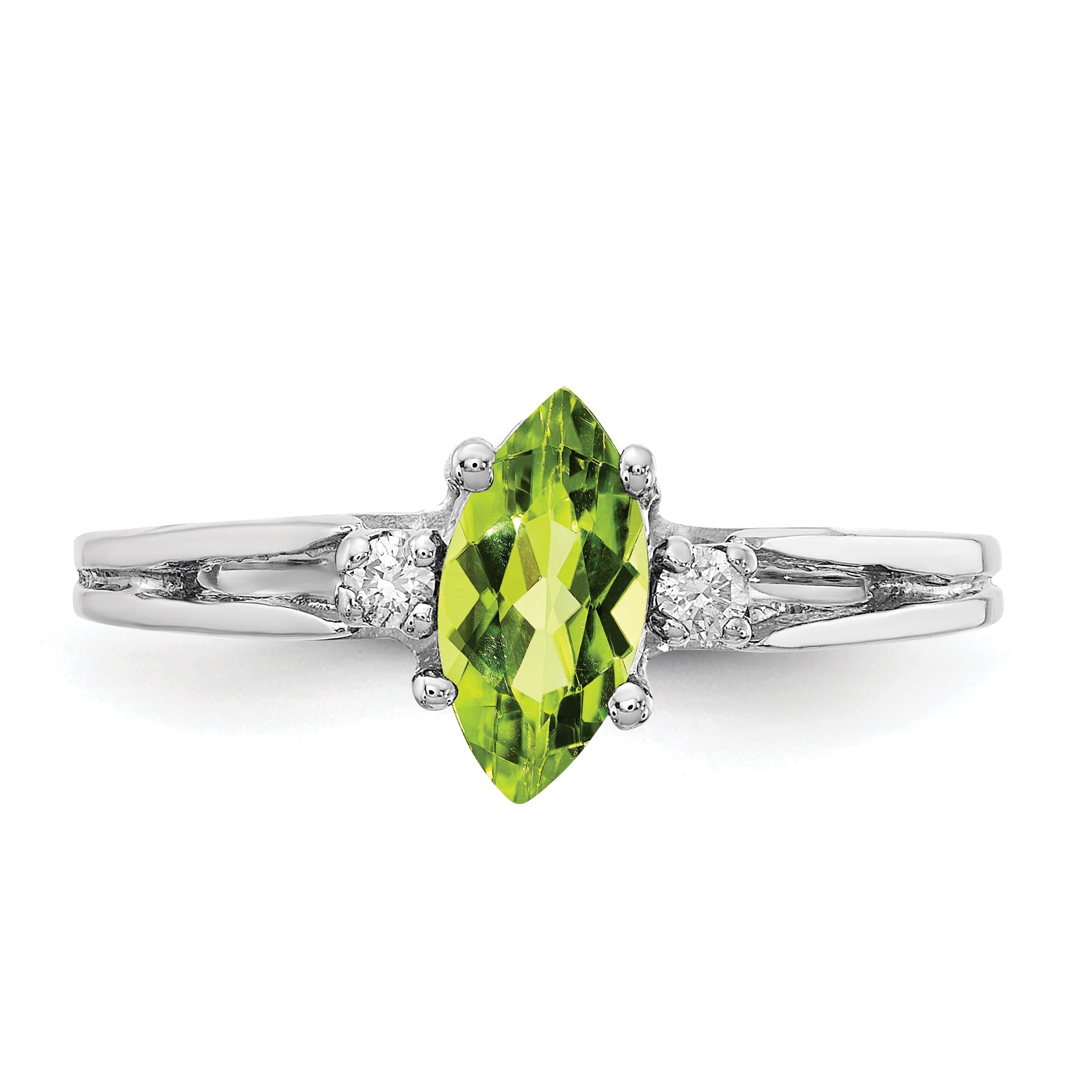 14K White Gold Marquise Peridot & Diamond Ring (8x4mm, Size 6) - Elegant AA Quality Jewelry for Engagement, Anniversary & Special Occasions